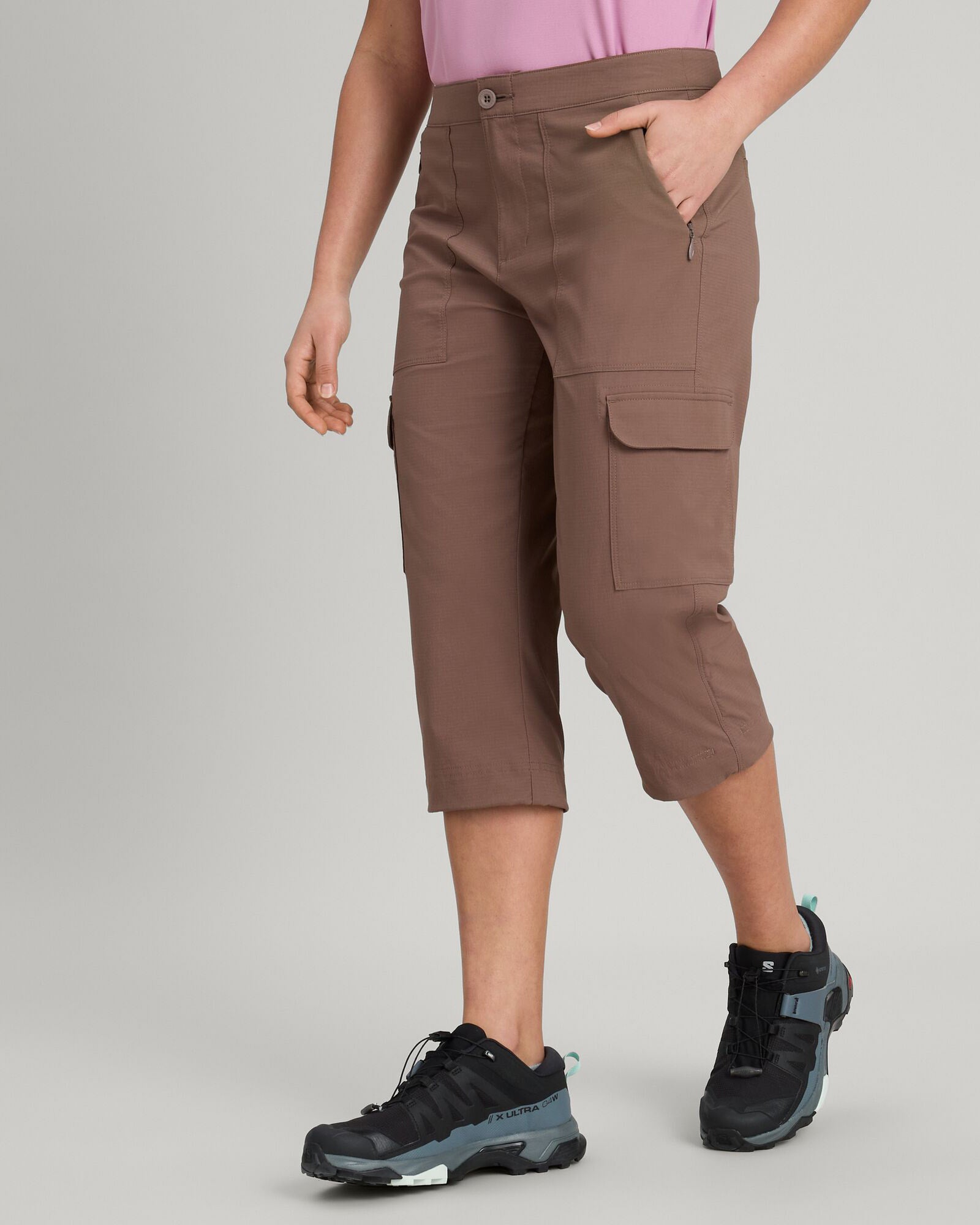 Women's Miro 3/4 Length Yoga Pants - Comfortable High Waisted Lounge Pants for Workout, Running & Casual Wear - Taupe Color