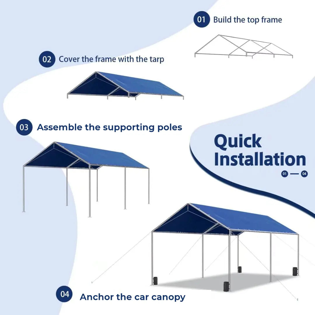20' x 10' Heavy Duty Car Canopy Shelter - Waterproof UV Protection Outdoor Carport for Vehicles, Parties, Camping & Backyard Use