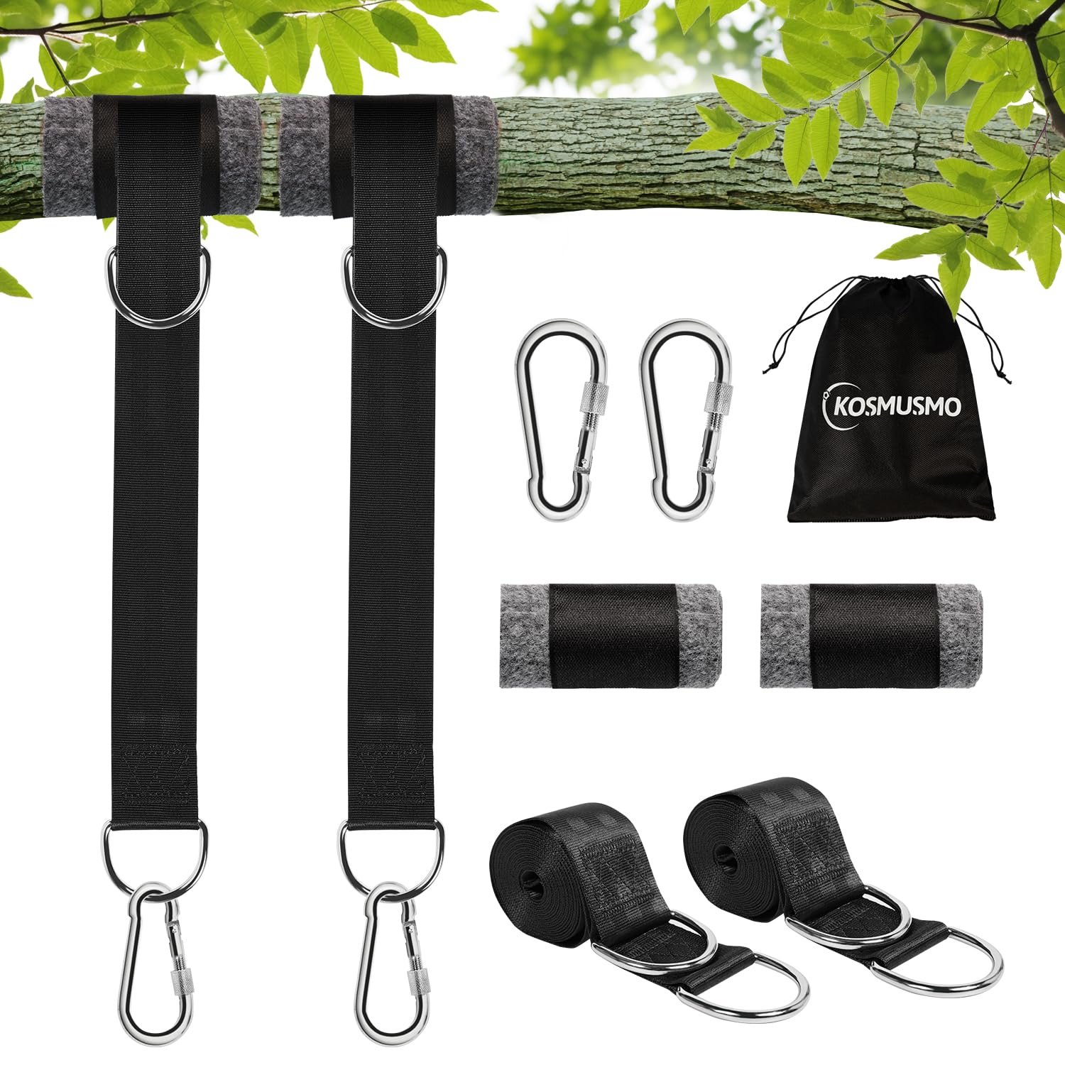 KOMUSMO 5ft Heavy Duty Tree Swing Hanging Straps Kit (2-Pack) - 2200 lb Capacity, Portable Camping Hammock Straps with Tree Protector - Perfect for Backyard Swings, Hammock Camping & Outdoor Adventures