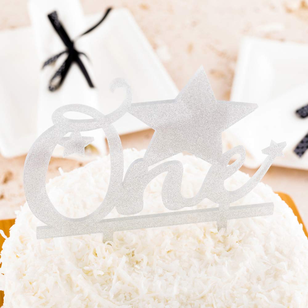 Premium Silver Glitter Star Cake Topper for 1st Birthday, Anniversaries & Parties - Double-Sided Acrylic Cake Decorations for Weddings, Baby Showers & Special Events