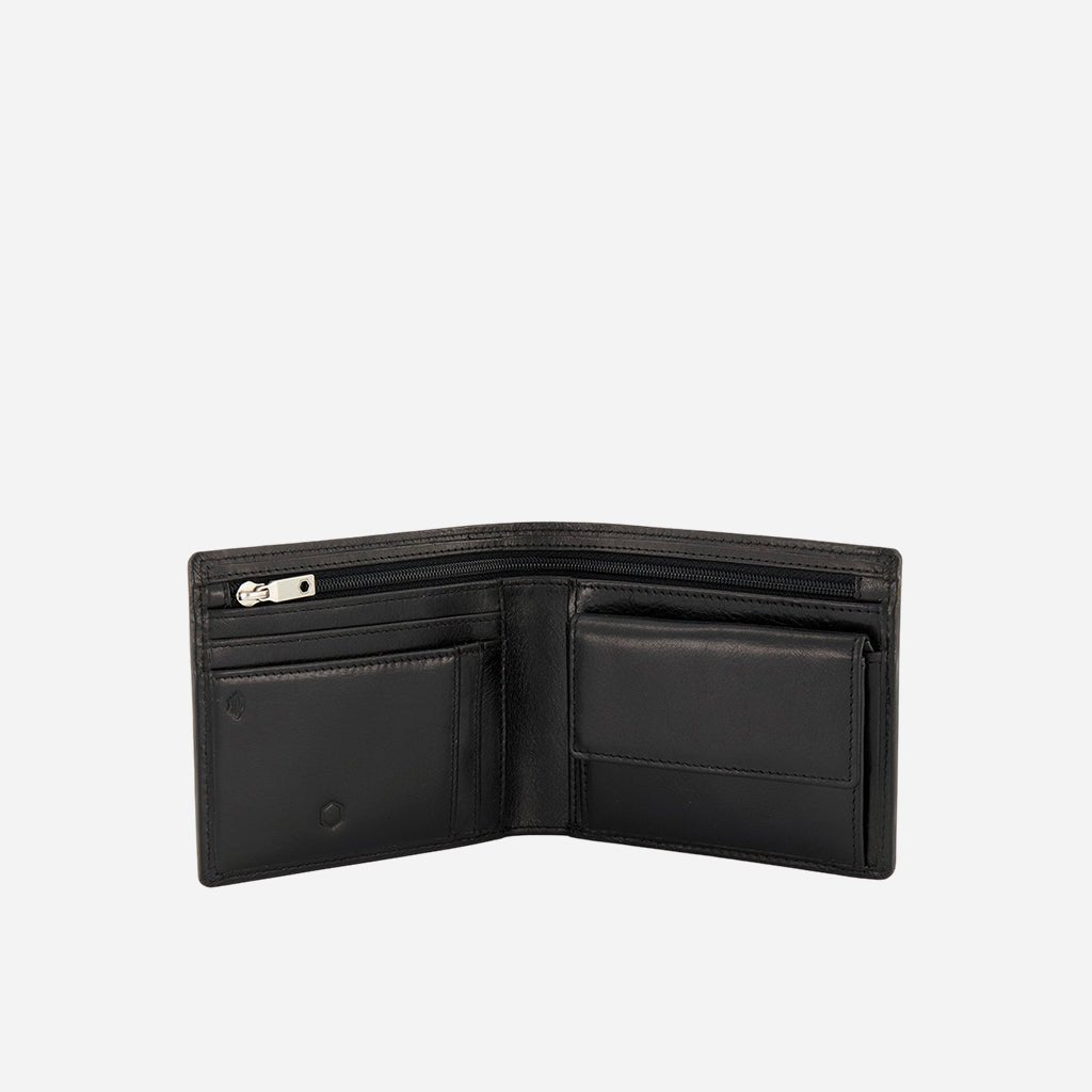 Premium Genuine Leather Oxford Medium Billfold Wallet with Coin Pocket - Slim RFID Blocking Bifold Wallet for Men - Perfect for Business, Travel & Everyday Use (Black)