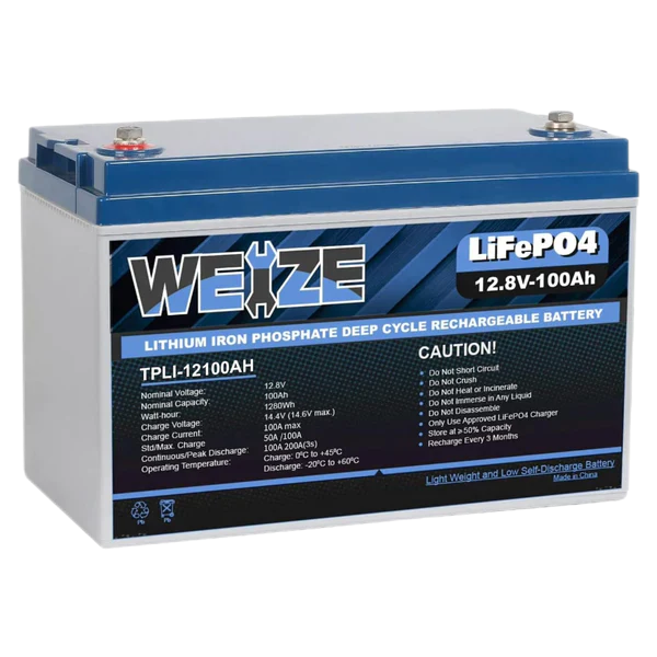 WEIZE 12V 100Ah 1280Wh LiFePO4 Lithium Deep Cycle Battery - Group 31 Size for RVs, Solar Systems, Marine & Off-Grid Power - Long Lasting Energy Storage Solution