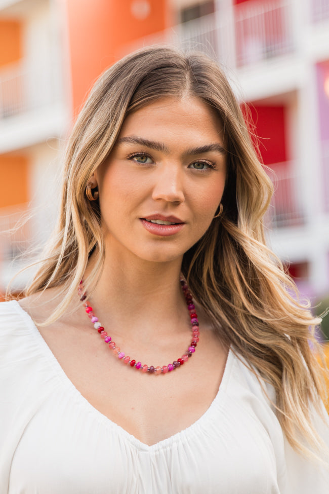 Elegant Pink Beaded Necklace for Women - Bohemian Style Handmade Jewelry - Perfect for Parties, Weddings & Date Nights - FINAL SALE