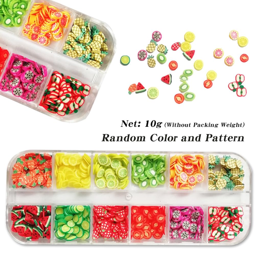 AKOAK 2 Boxes of Crystal Clay Strip Flowers & Fruit Slices - Apples, Strawberries, Watermelons for Nail Art, DIY Crafts, Scrapbooking & Home Decor (Perfect for Nail Salons, Party Decorations & Gift Making)