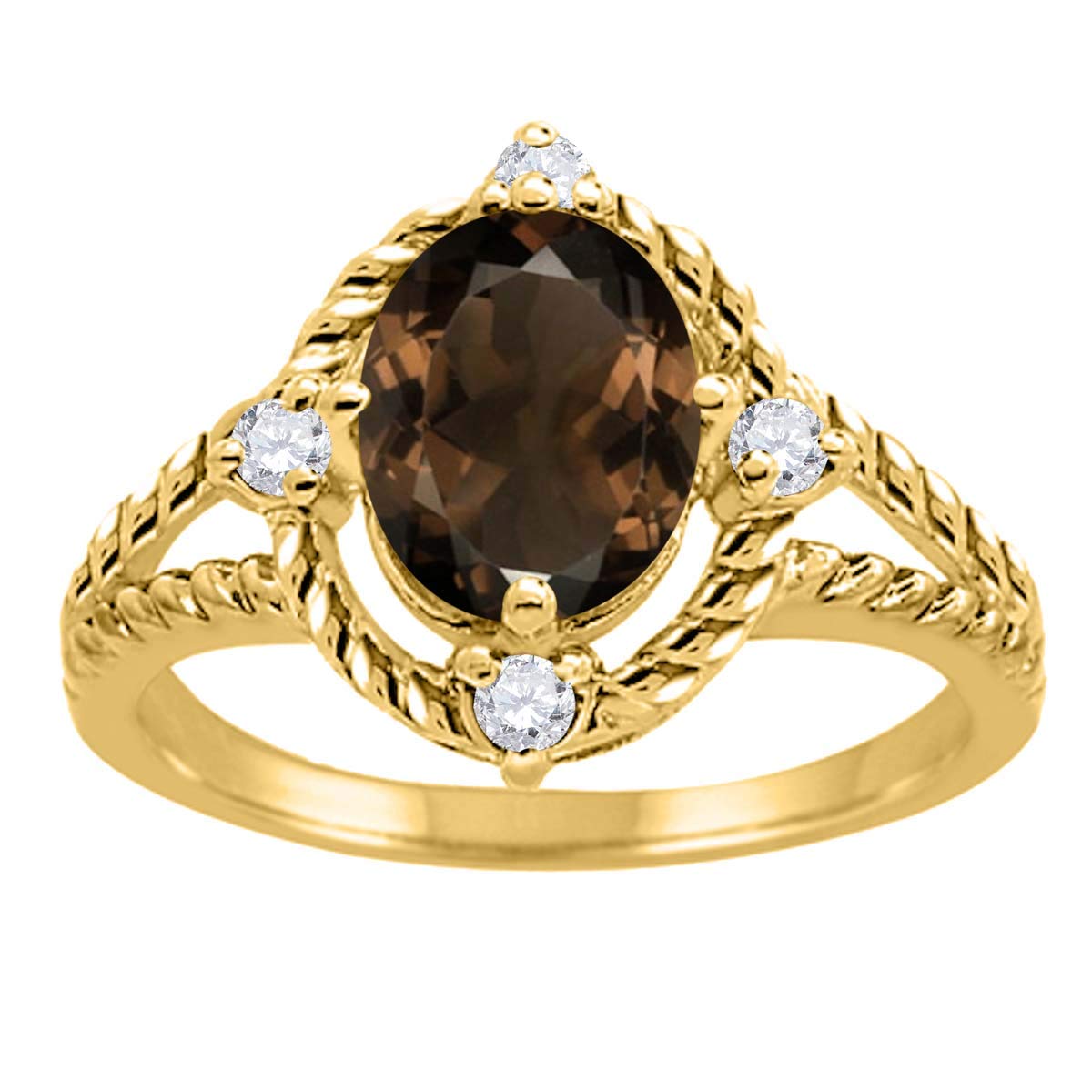 MauliJewels 10K Yellow Gold Women's Ring with 1.87 Carat Smokey Quartz & Diamond Prong Setting - Elegant Jewelry for Weddings, Anniversaries & Special Occasions