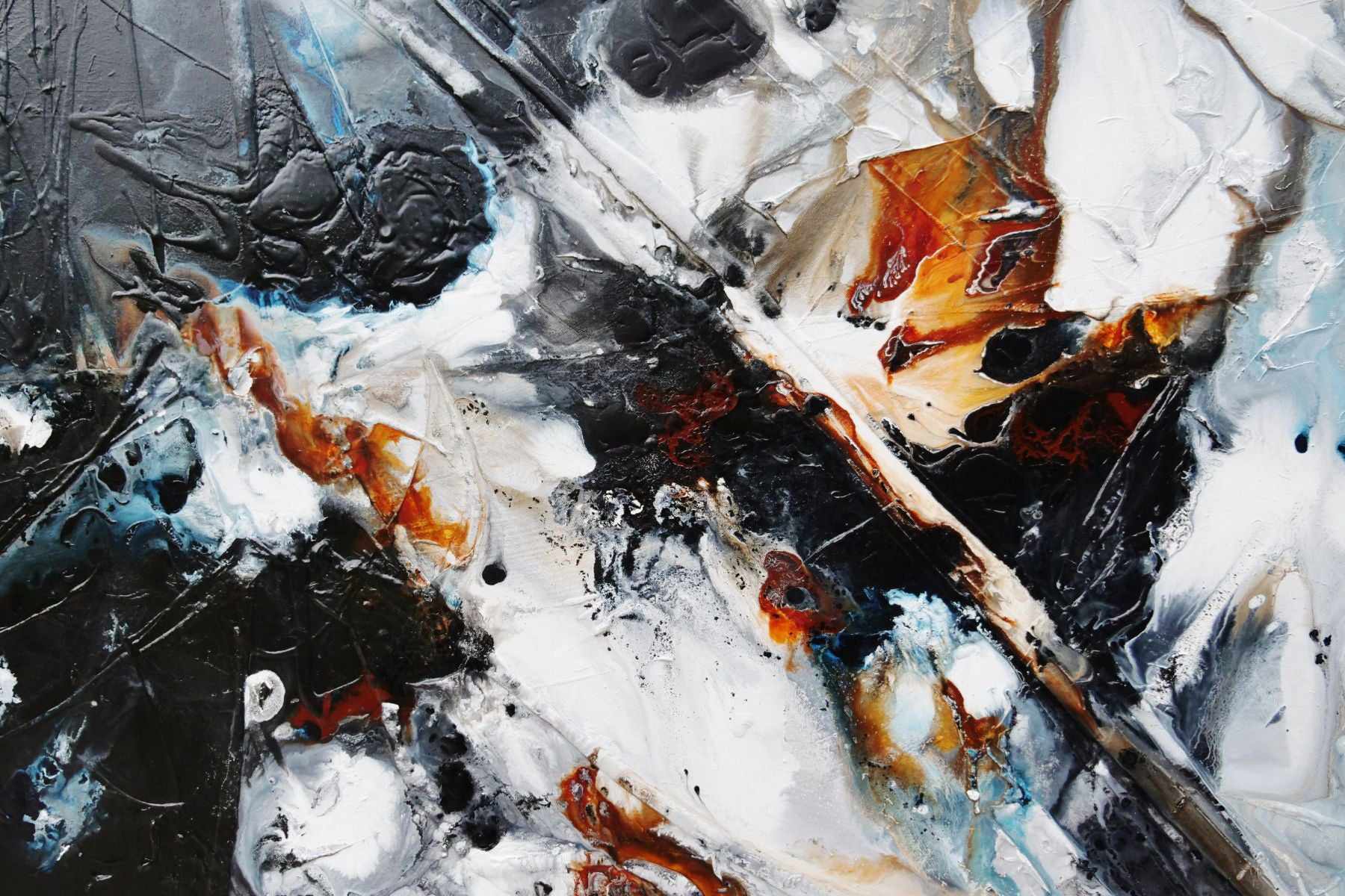 240cm x 100cm Modern Abstract Textured Painting in Grey, White & Black - Large Wall Art for Living Room, Bedroom or Office Decor