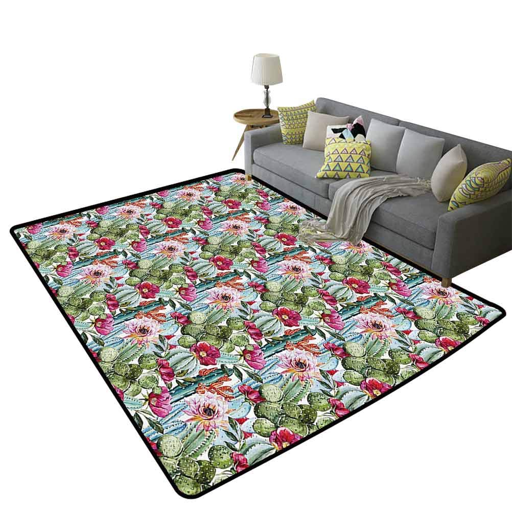 Modern Cartoon Botanical Desert Flower Cactus Print Flexible Rug - 5'x7' (150x210cm) Multicolor Nature Decor for Home & Office - Perfect for Living Room, Bedroom, or Dorm Room Decor