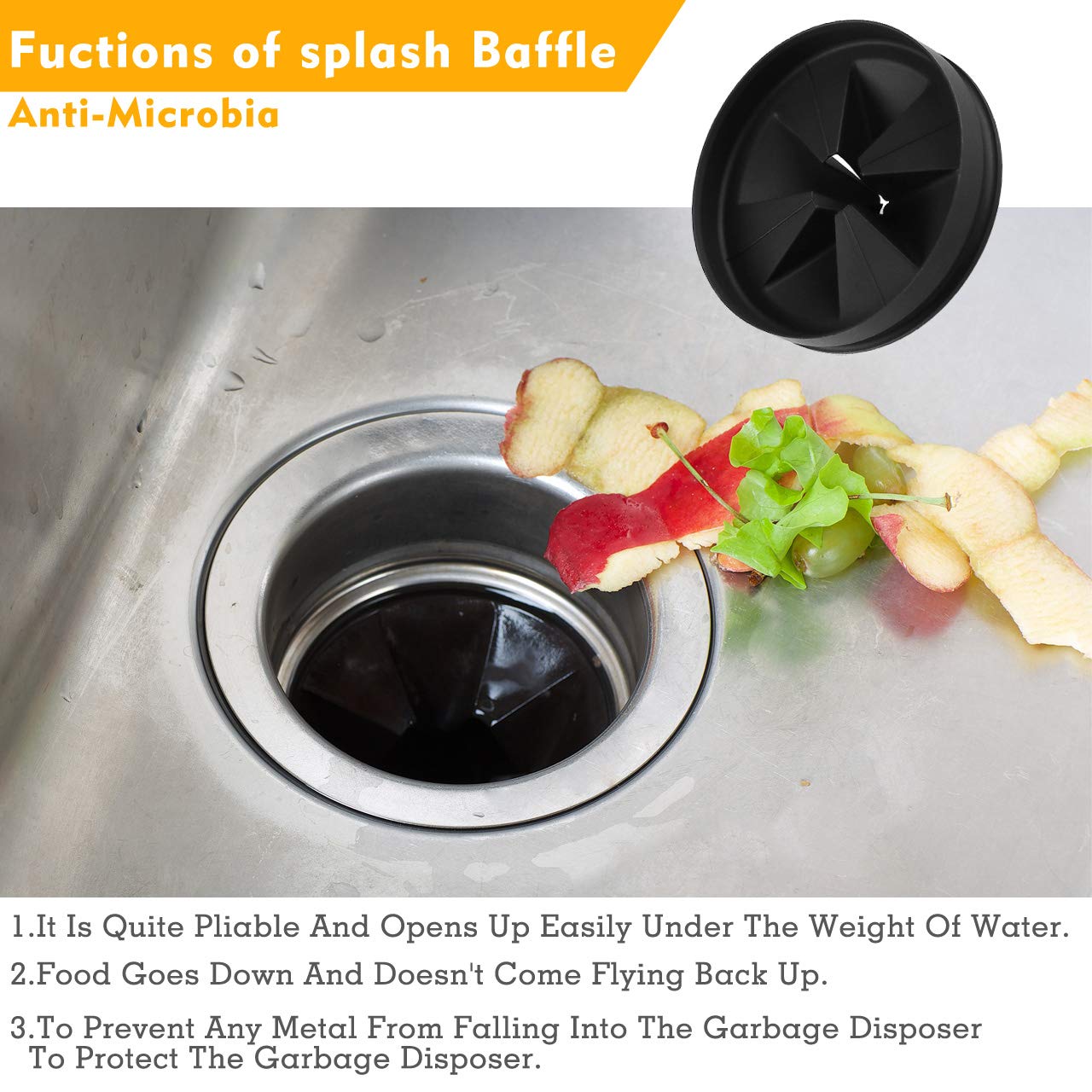 **Evolution Series Sink Baffle QCB-AM - 3.25 Inch Garbage Disposal Splash Guard, Quiet Collar & Drain Plug Replacement (Black, 1-Pack) - Perfect for Kitchen Sink Noise Reduction & Mess Prevention**