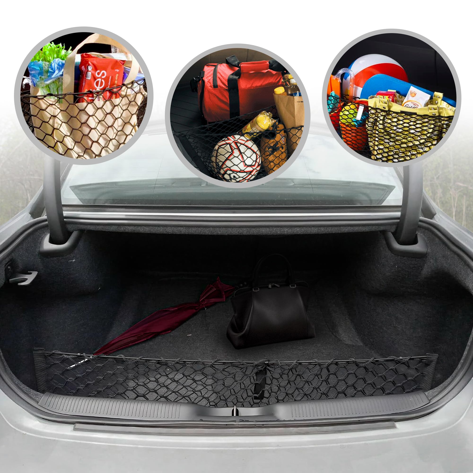 Premium Envelope Style Trunk Mesh Cargo Net for Dodge Charger 2011-2024 | Heavy-Duty Car Storage Organizer | Perfect for Groceries, Sports Gear & Travel Luggage | Universal Fit Sedan Accessories