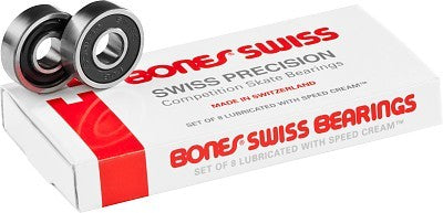 BONES® SWISS Skateboard Bearings - 8 Pack High Speed Precision Bearings for Smooth Skateboard Ride - Perfect for Street Skating, Park Riding & Longboard Cruising
