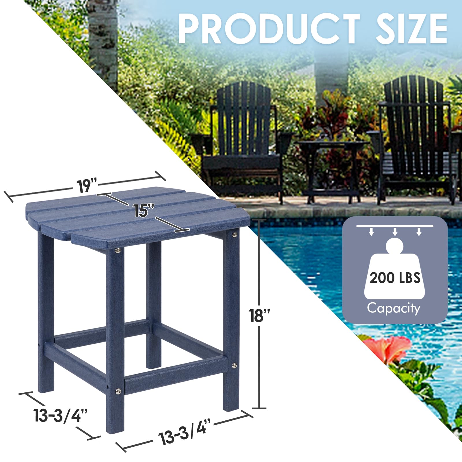 DAILYLIFE Outdoor Side Table - Adirondack Patio End Table, Small Coffee Table for Lawn, Garden, Beach, Pool & Balcony | Durable HDPE Plastic Furniture | Navy Blue Single Layer | Perfect for Picnics, Camping & Outdoor Relaxation