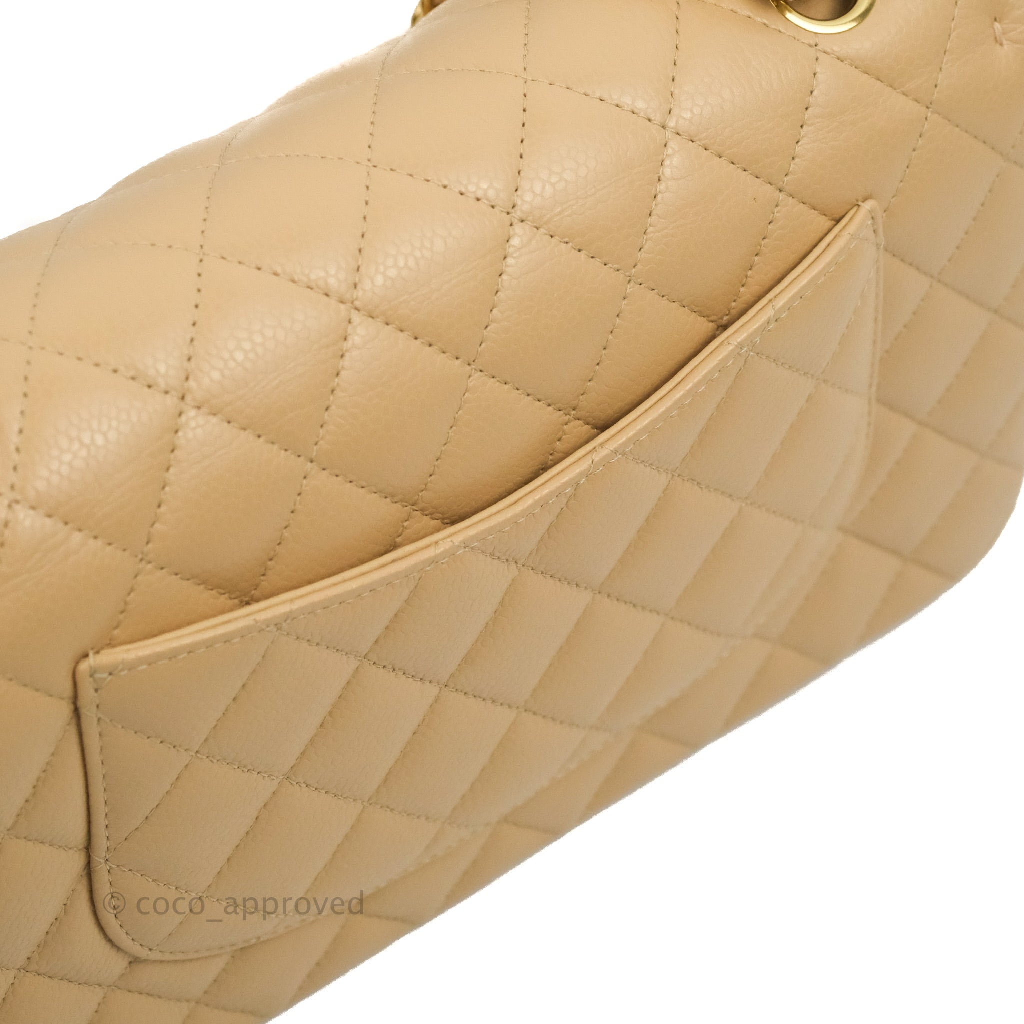 Chanel Classic Medium Flap Bag Quilted Beige Caviar Leather with Gold Hardware - Luxury Crossbody Purse for Women, Perfect for Work, Date Night & Special Occasions