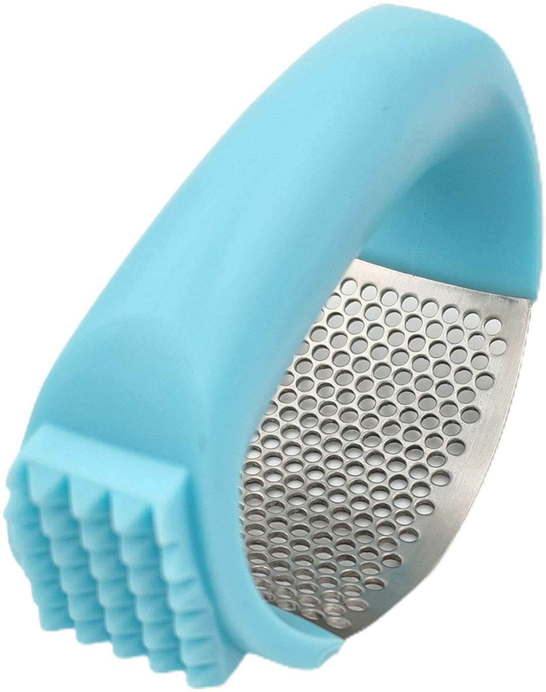 Stainless Steel Garlic Press Rocker - 2-in-1 Multifunctional Garlic Crusher, Chopper, Mincer & Grinder with Silicone Peeler & Cleaning Brush | Perfect for Cooking, Meal Prep & Kitchen Gadgets (Blue)