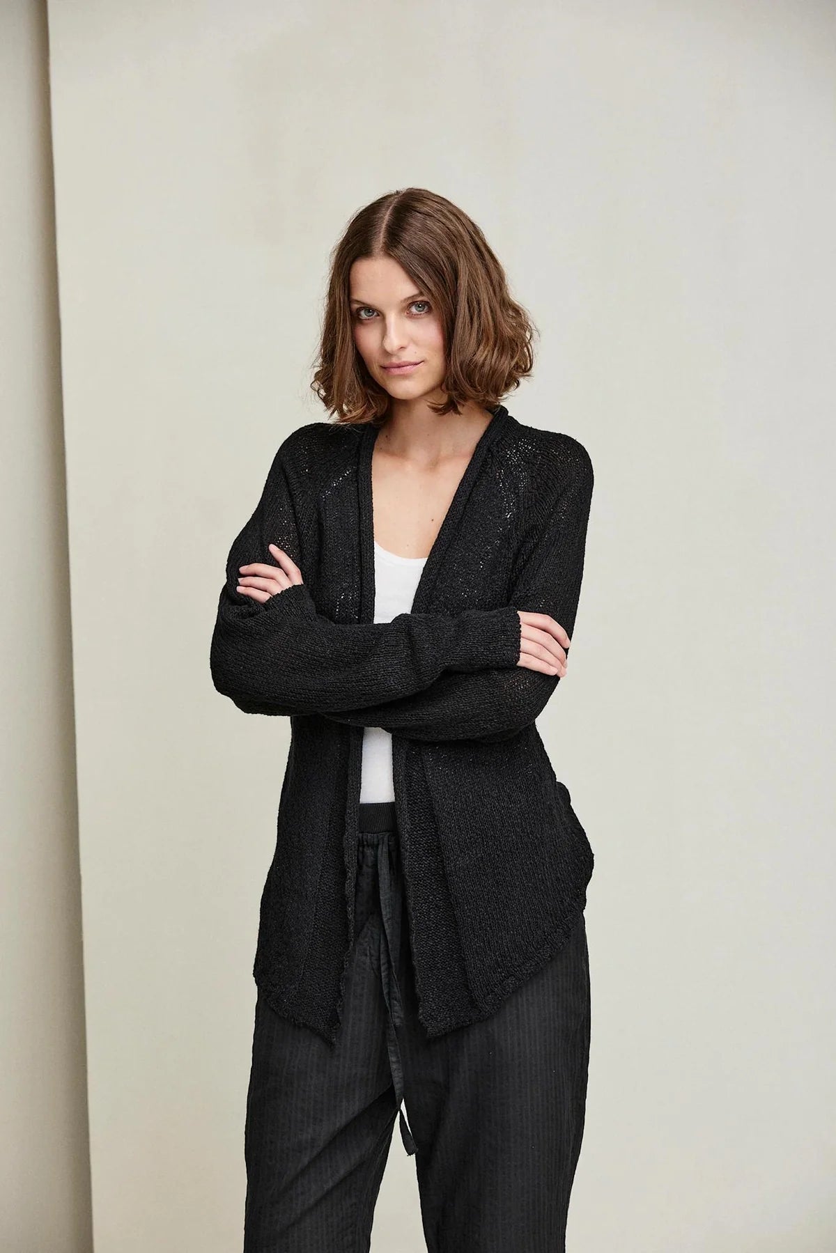 Premium Cotton Linen Silk Blend Cardigan for Women - Soft & Breathable Black Open Front Sweater | Perfect for Office Wear, Casual Outings & Layering in All Seasons