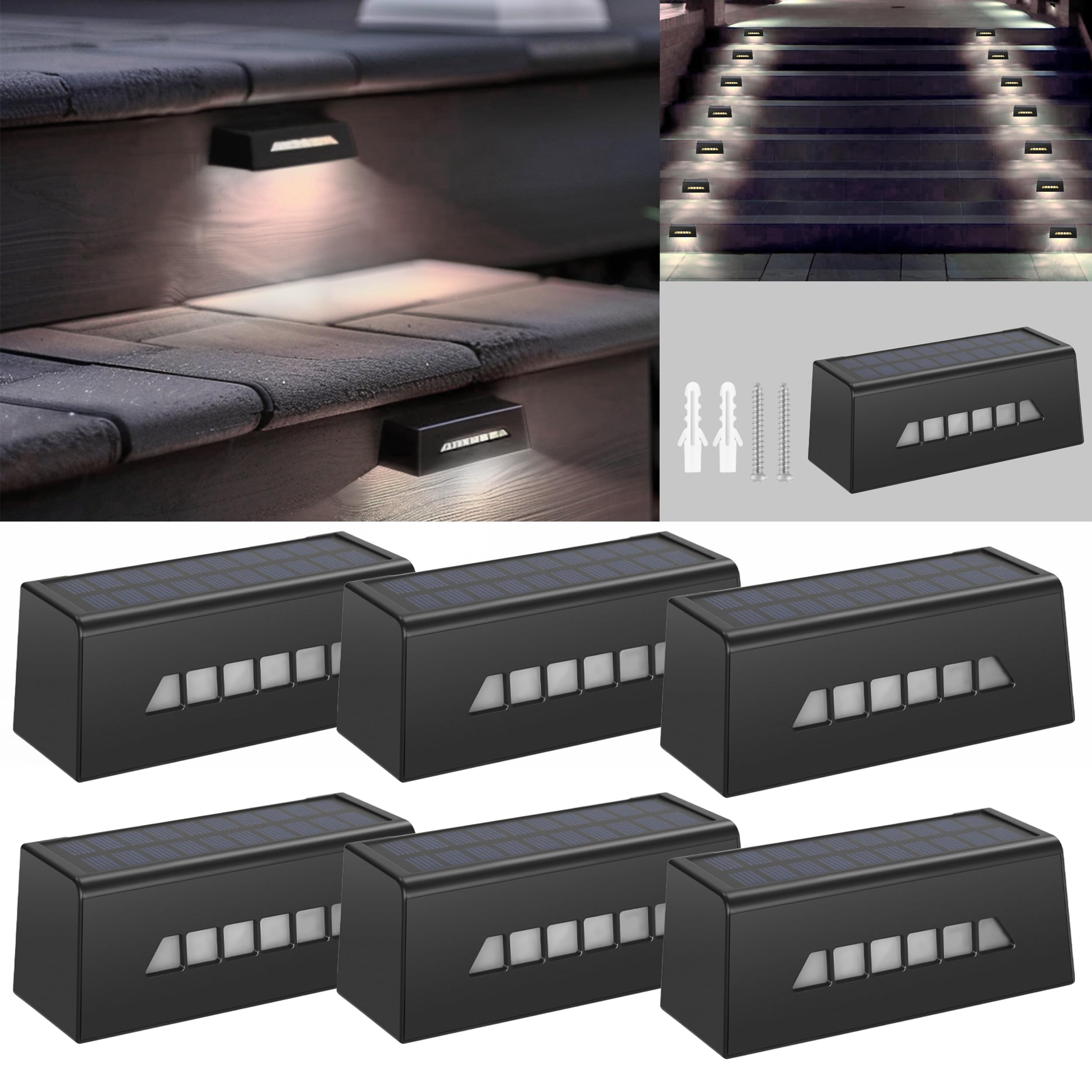 Solar Powered Outdoor Fence Lights - 6 Pack IP65 Waterproof Solar Step Lights for Deck, Patio, Stair Railings & Backyard (White) | Perfect for Pathway Lighting, Garden Decoration & Nighttime Safety