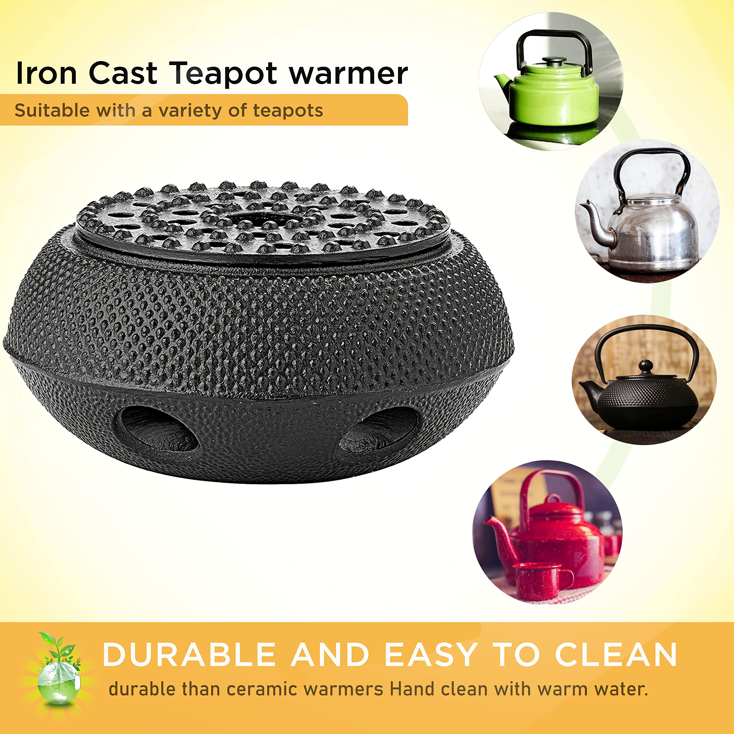 Premium Oztara 40oz/1200ml Japanese Cast Iron Teapot Set with Stainless Steel Infuser & Tea Warmer - Enamel Coated Interior, Large Black Iron Kettle for Loose Leaf Tea - Perfect for Home, Office, Tea Ceremonies & Gifts