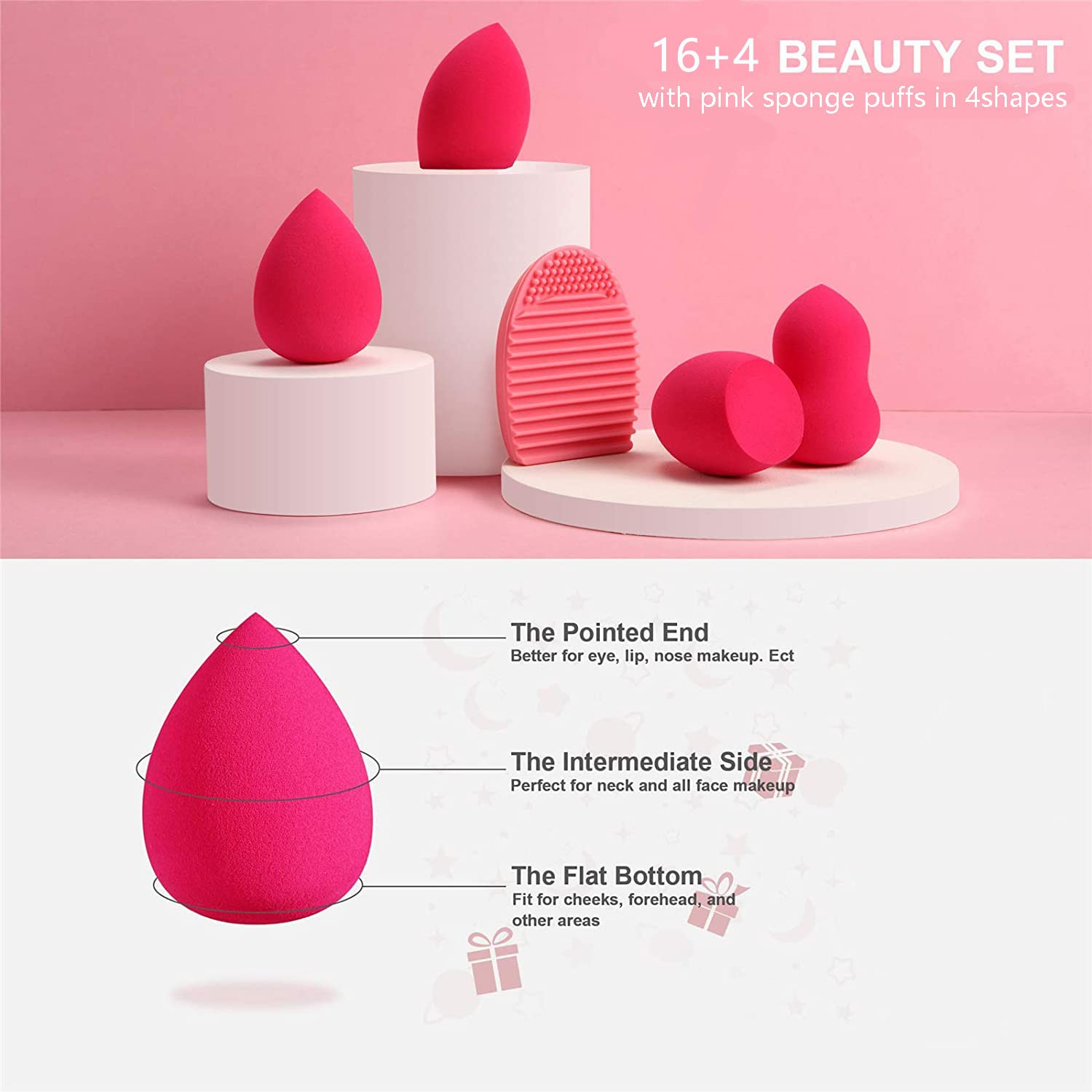 DUAIU 16PCS Professional Makeup Brush Set with Marble Handle - Includes 4 Sponge Blenders, Foundation Brushes, Eyeshadow Brush, Lip Brush & Silicone Mask Brush | Perfect for Makeup Artists, Beginners & Daily Beauty Routine