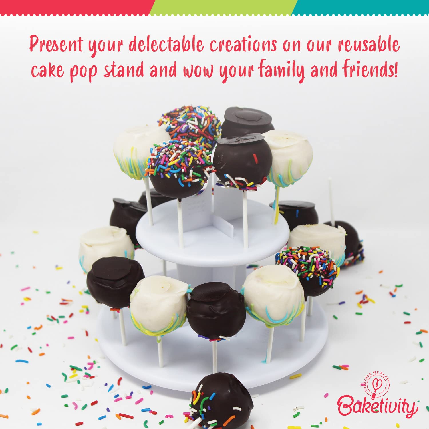 Baketivity Cake Pop Kit - No Mold or Maker Needed, Includes Cake Pop Stand & Baking Tools | Fun Arts & Crafts Baking Set for Kids | Kosher Certified | Perfect for Birthday Parties, School Events & Family Baking Activities