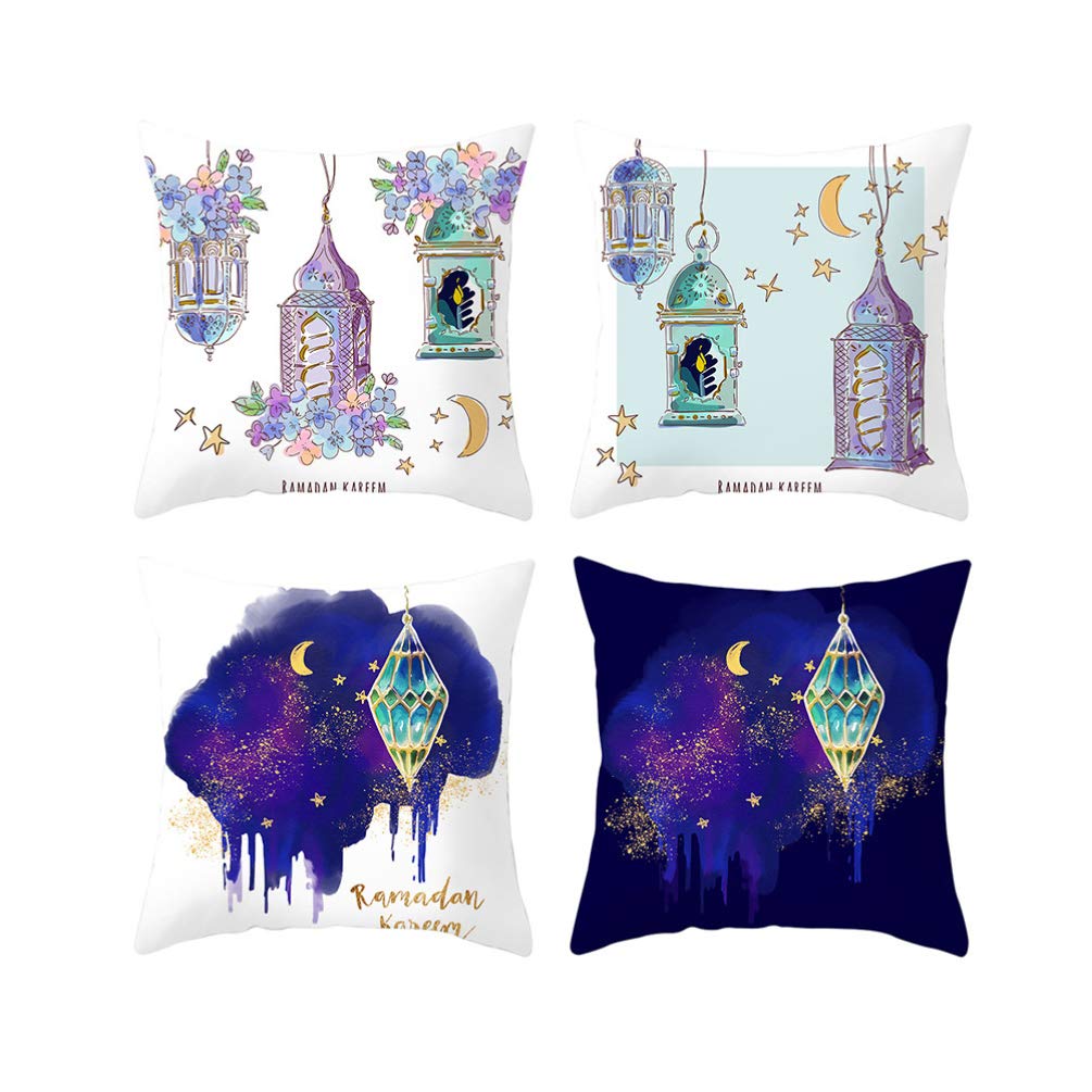 BESPORTBLE 4-Pack Ramadan Throw Pillow Covers - Eid Mubarak Decorative Pillow Cases with Star & Moon Design for Sofa, Couch, Bed - Perfect for Ramadan Kareem Home Decor & Gift Giving