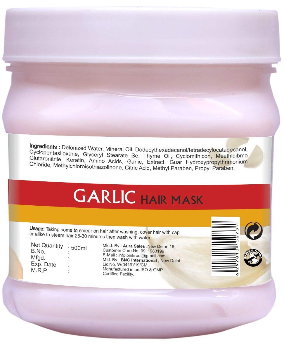 Pink Root Charcoal Cream 500g with Garlic Hair Mask 500g - Natural Hair Growth Treatment for Dry, Damaged Hair | Deep Conditioning & Scalp Care for Women & Men | Home Hair Spa Solution
