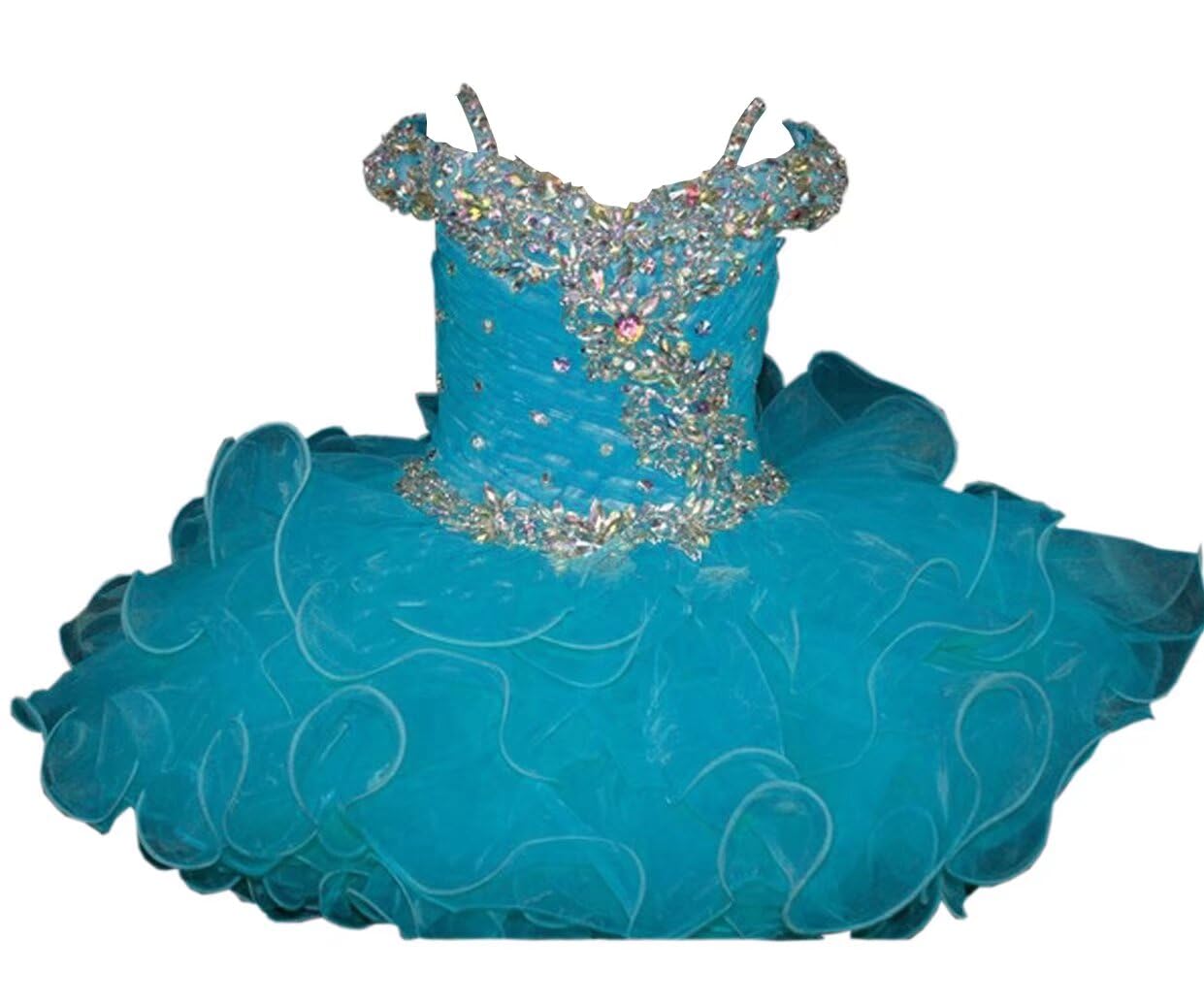2025 Toddler Pageant Dress for Girls - Short Cupcake Style with Ruffles, Cold Shoulder & Crystal Details | Formal Prom Gown for Little Girls | Perfect for Pageants, Weddings & Special Occasions
