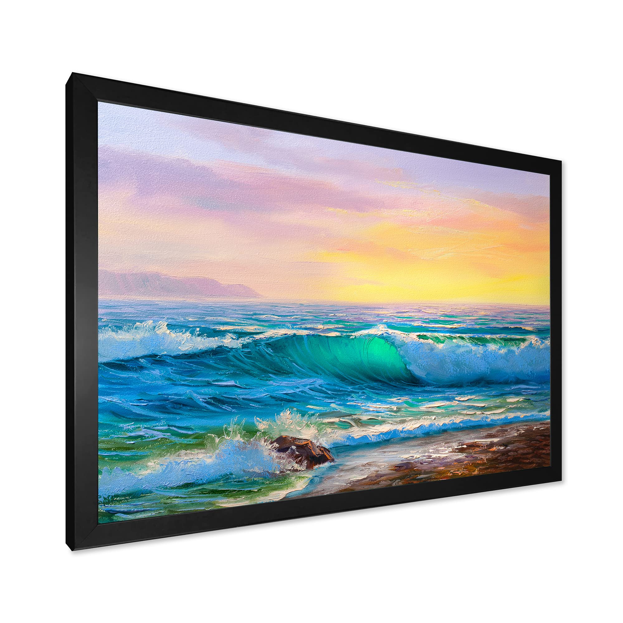 DesignQ Blue Waves Breaking At The Beach IV - Coastal Framed Wall Art for Living Room, Bedroom & Office Decor | Nautical Home Decor | Ocean Themed Wall Painting