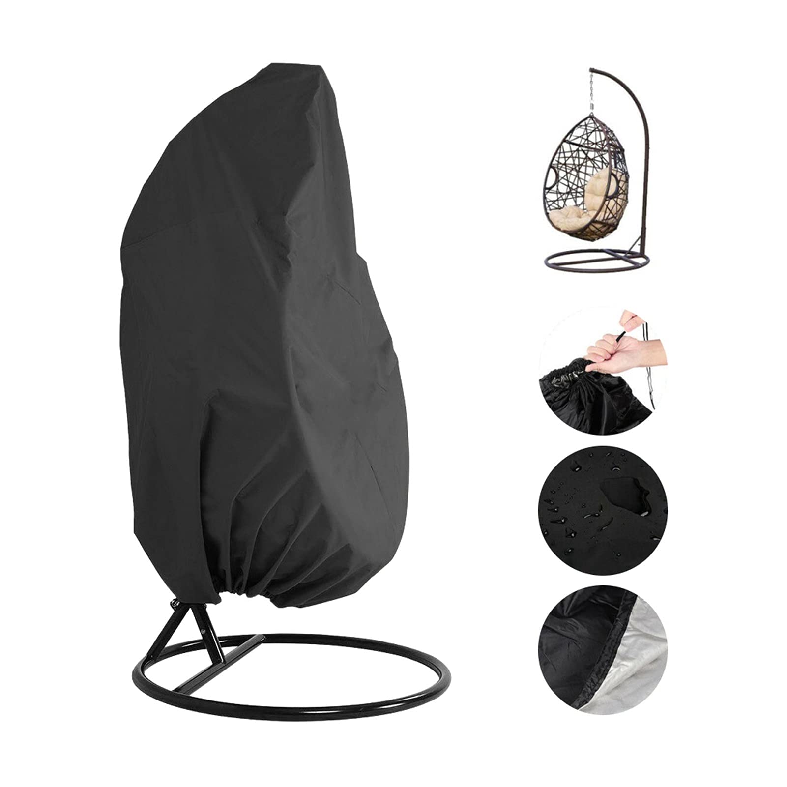 Waterproof Hanging Egg Chair Cover with Zipper - Outdoor Swing Chair Dust Protector for Patio, Garden & Balcony - Black Protective Case (Perfect for Rainy Days & Dust Protection)