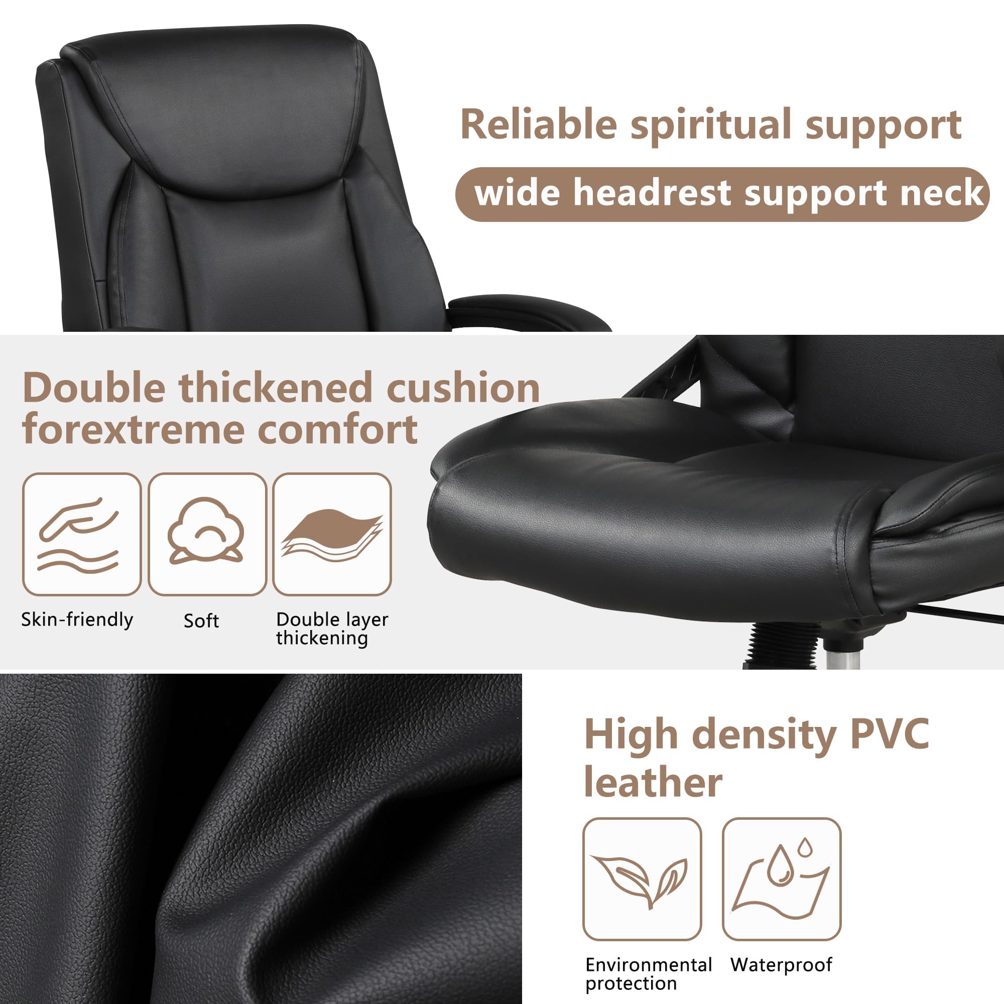 Ergonomic PU Leather Office Chair with Lumbar Support for Home & Work