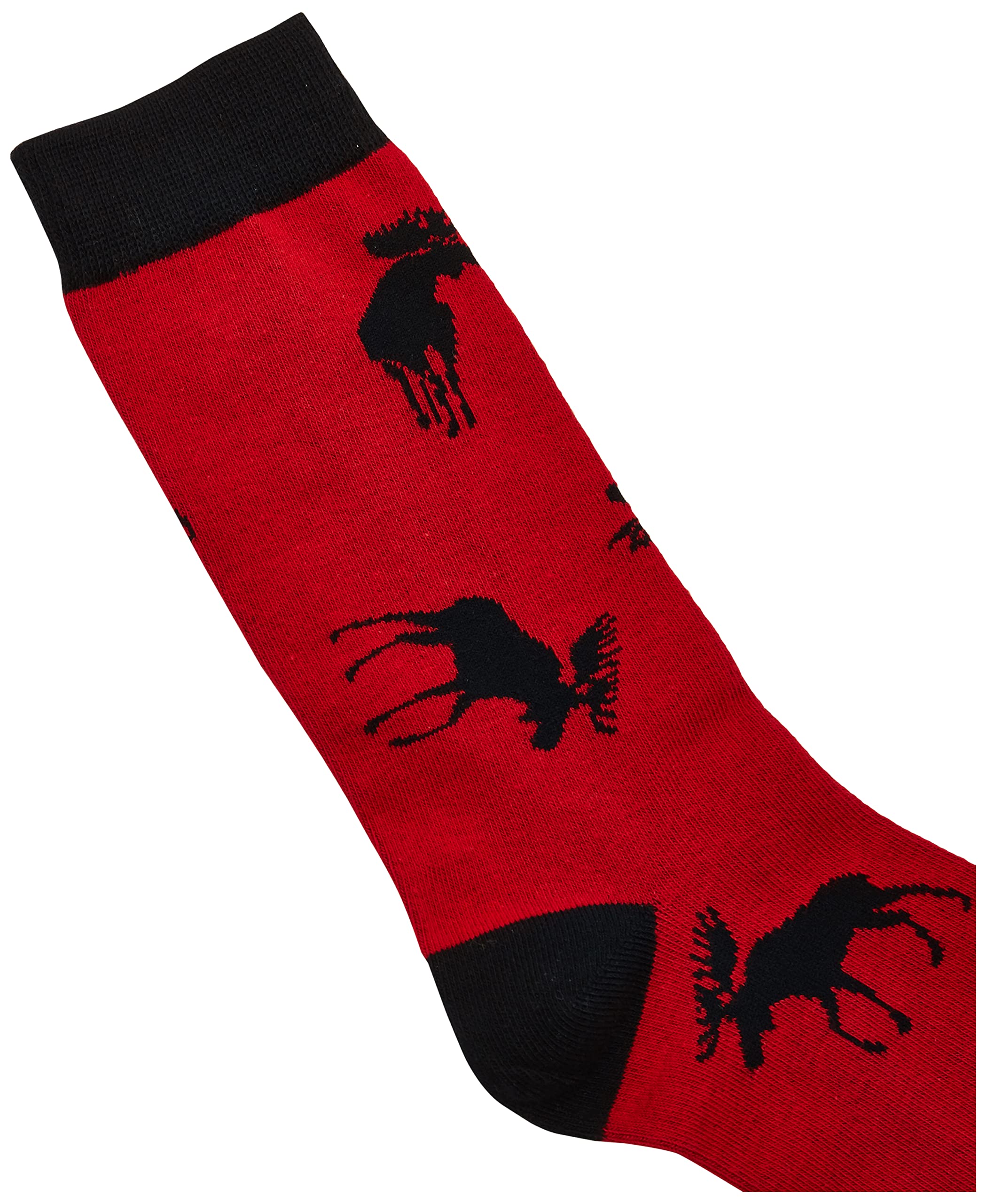 Hatley Men's Crew Socks with Moose Design - Comfortable Cotton Red Socks for Casual Wear, Hiking & Outdoor Activities - One Size Fits Most