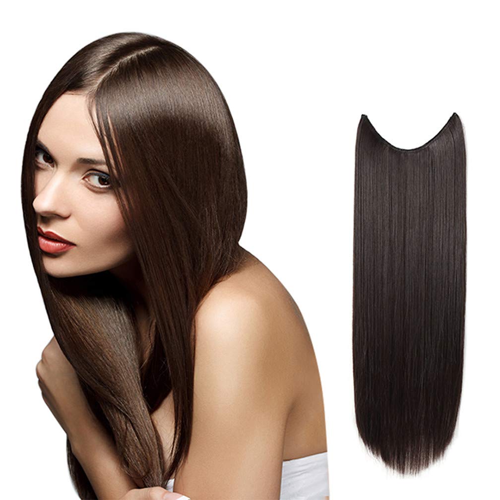 24 Inch Real Human Hair Extensions - Invisible Wire Fishline Clip-Ins, 120g 28cm Wide, 99J Red Wine Color - Perfect for Parties, Weddings & Everyday Styling