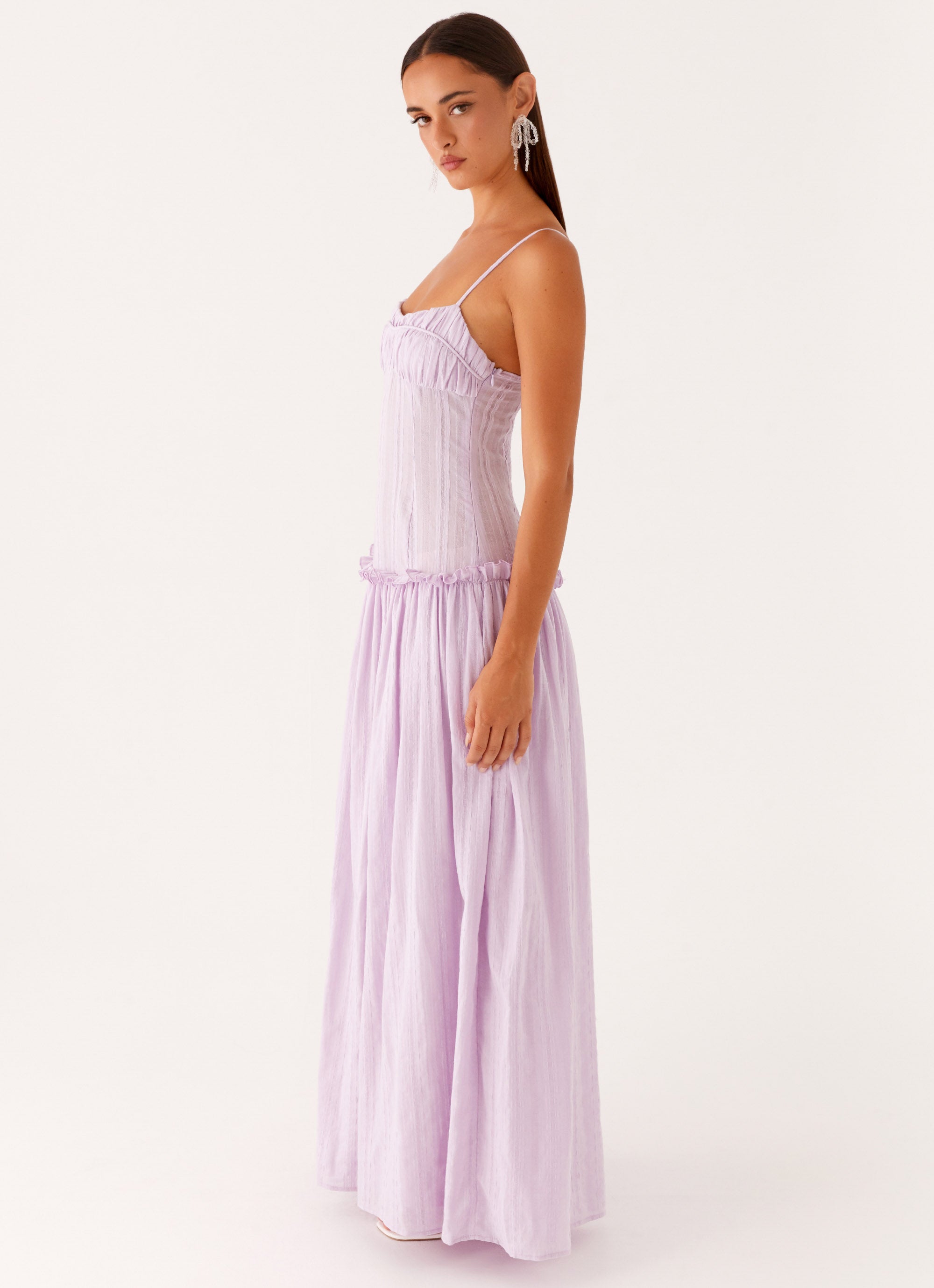Jacinda Drop Waist Maxi Dress - Flowy Long Summer Dress with Side Slits in Lavender | Perfect for Beach Vacations, Weddings & Boho Fashion