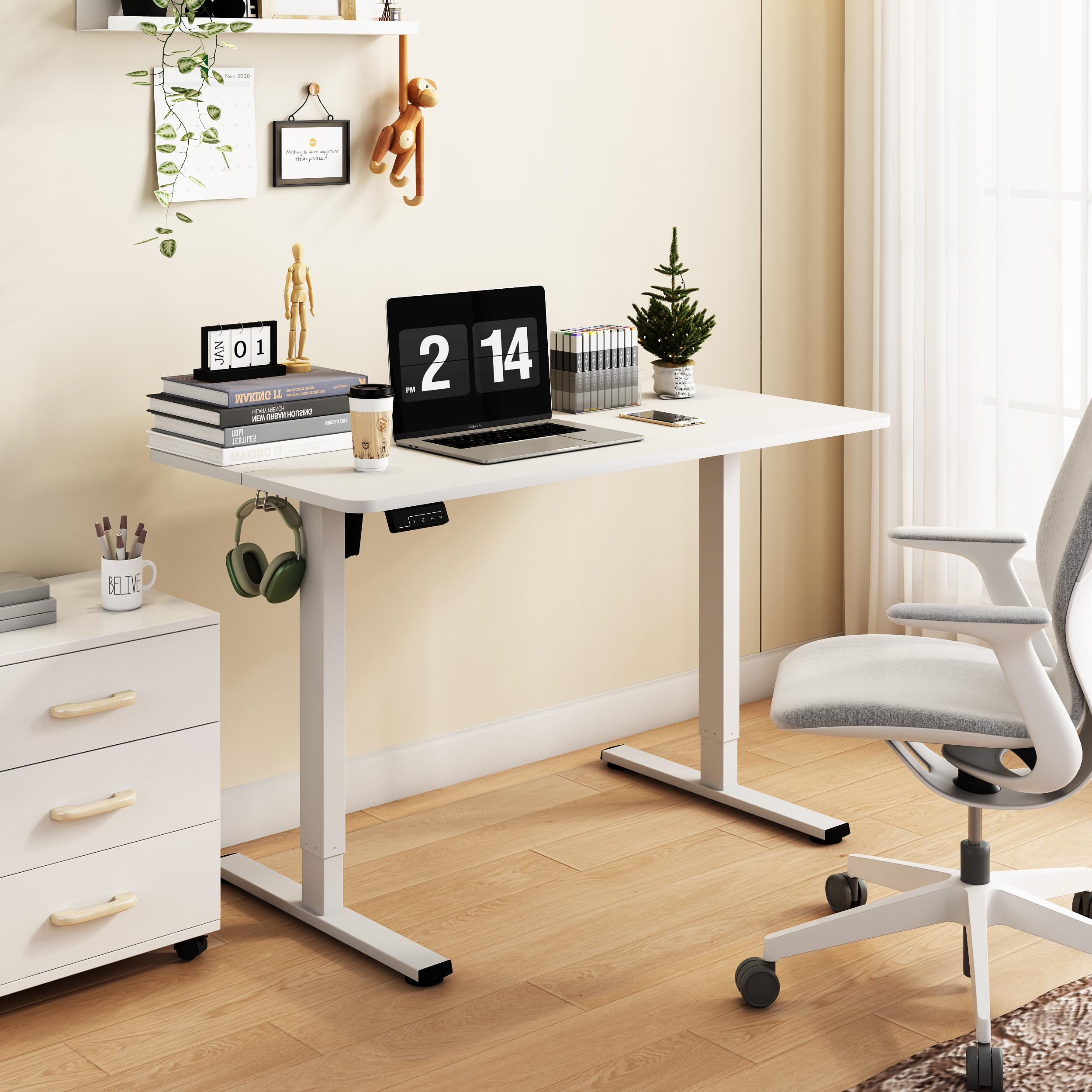 Electric Standing Desk Adjustable Height 40x24 Inches - Ergonomic Sit Stand Desk with Memory Preset for Home Office, White - Perfect for Remote Work, Gaming & Study Setup