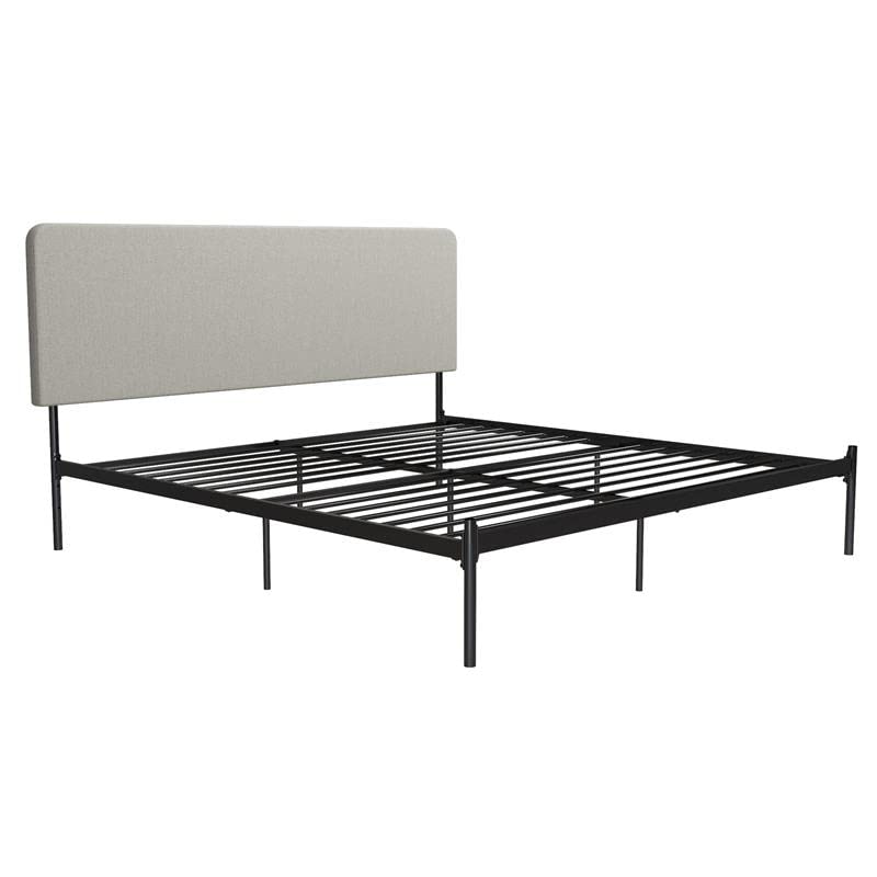 DHP Tahani Mixed Material King Size Bed Frame - Black/Gray Linen Upholstered Platform Bed with Wooden Slats | Perfect for Modern Bedrooms, Guest Rooms & Master Suites
