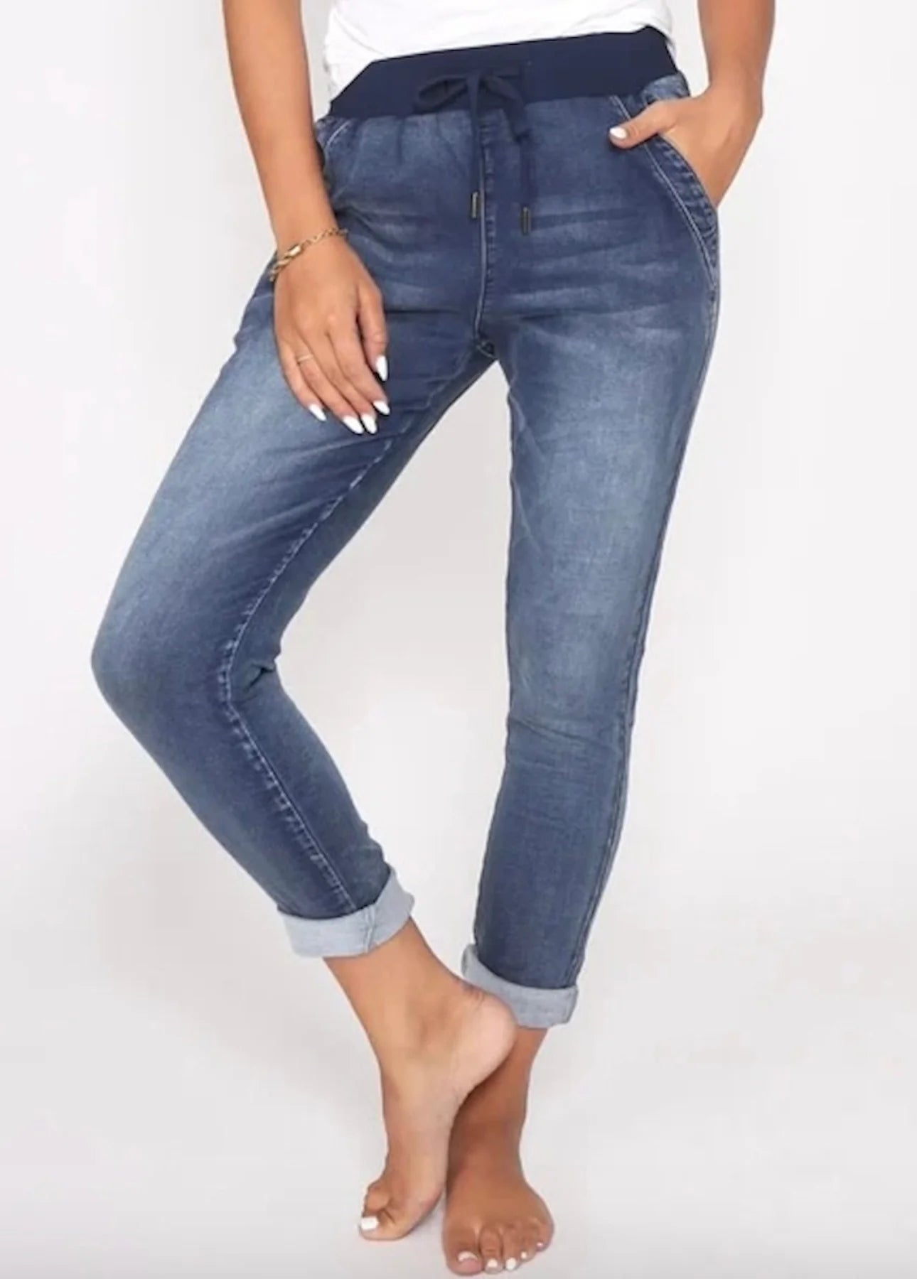 Riley Stretch Denim Joggers for Women - Comfortable Blue Wash Casual Pants | Perfect for Yoga, Running, Lounge & Everyday Wear