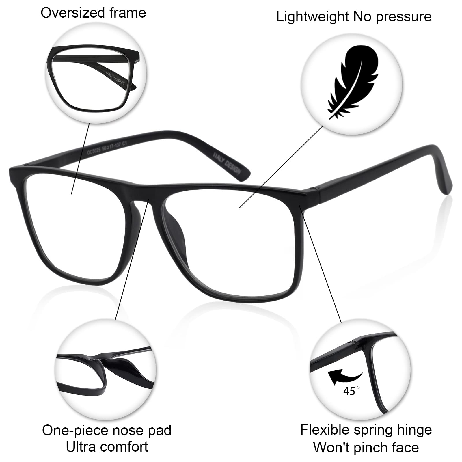 OCCI CHIARI Fashion Reading Glasses for Women & Men - Lightweight Eyeglass Frames with Spring Hinges - Perfect for Reading, Computer Work, and Daily Use