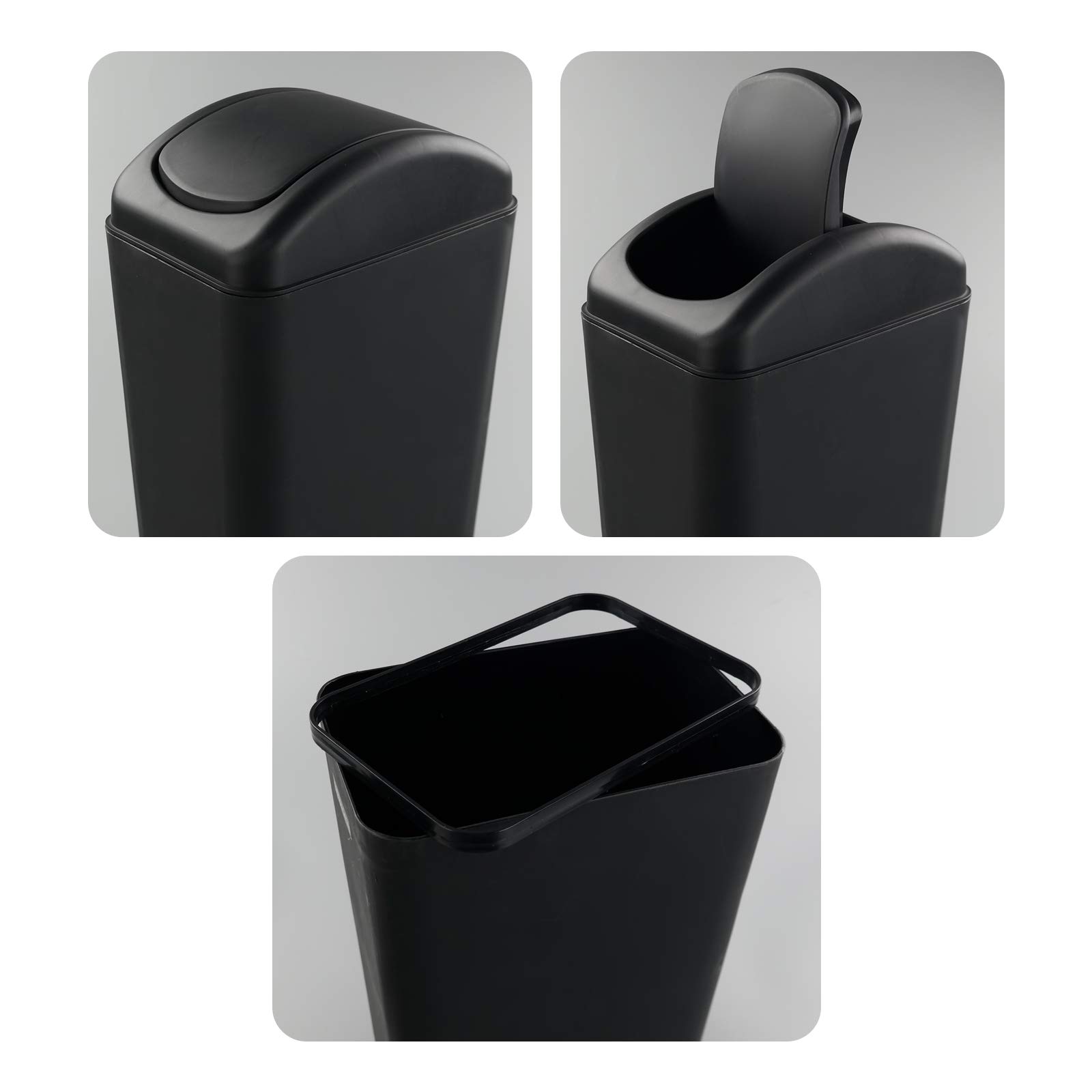 3.5 Gallon Plastic Trash Can with Swing Top Lid - Black Waste Bin for Bathroom, Office, or Kitchen - Durable & Odor-Resistant (1 Pack) - Perfect for Small Spaces & Home Organization