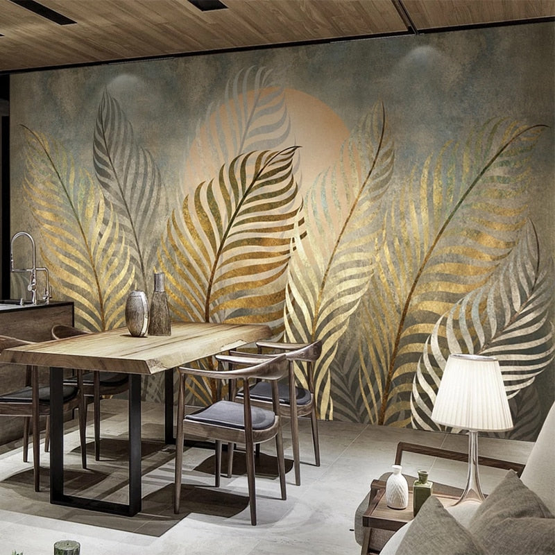 Golden Leaf Wallpaper - Premium Self-Adhesive Peel and Stick Wall Mural for Home Décor | Perfect for Living Room, Bedroom & Office Accent Walls