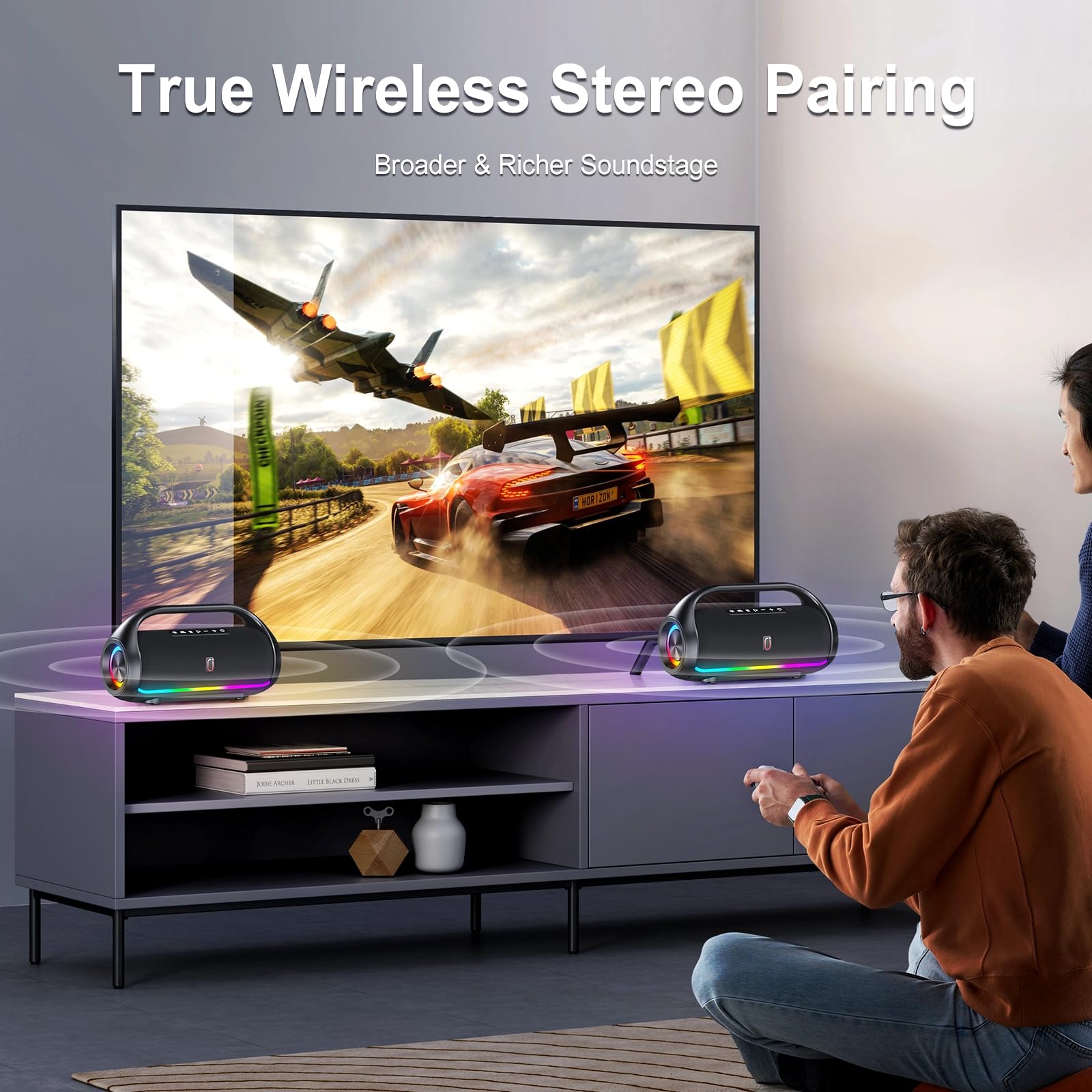 Portable Bluetooth Speaker with 2 Wireless Microphones - Karaoke Machine & PA System for Home Parties, Outdoor Gatherings - Built-in Disco Lights, USB/AUX/TWS Connectivity - Perfect for Family Singing, Birthday Celebrations and Camping Entertainment