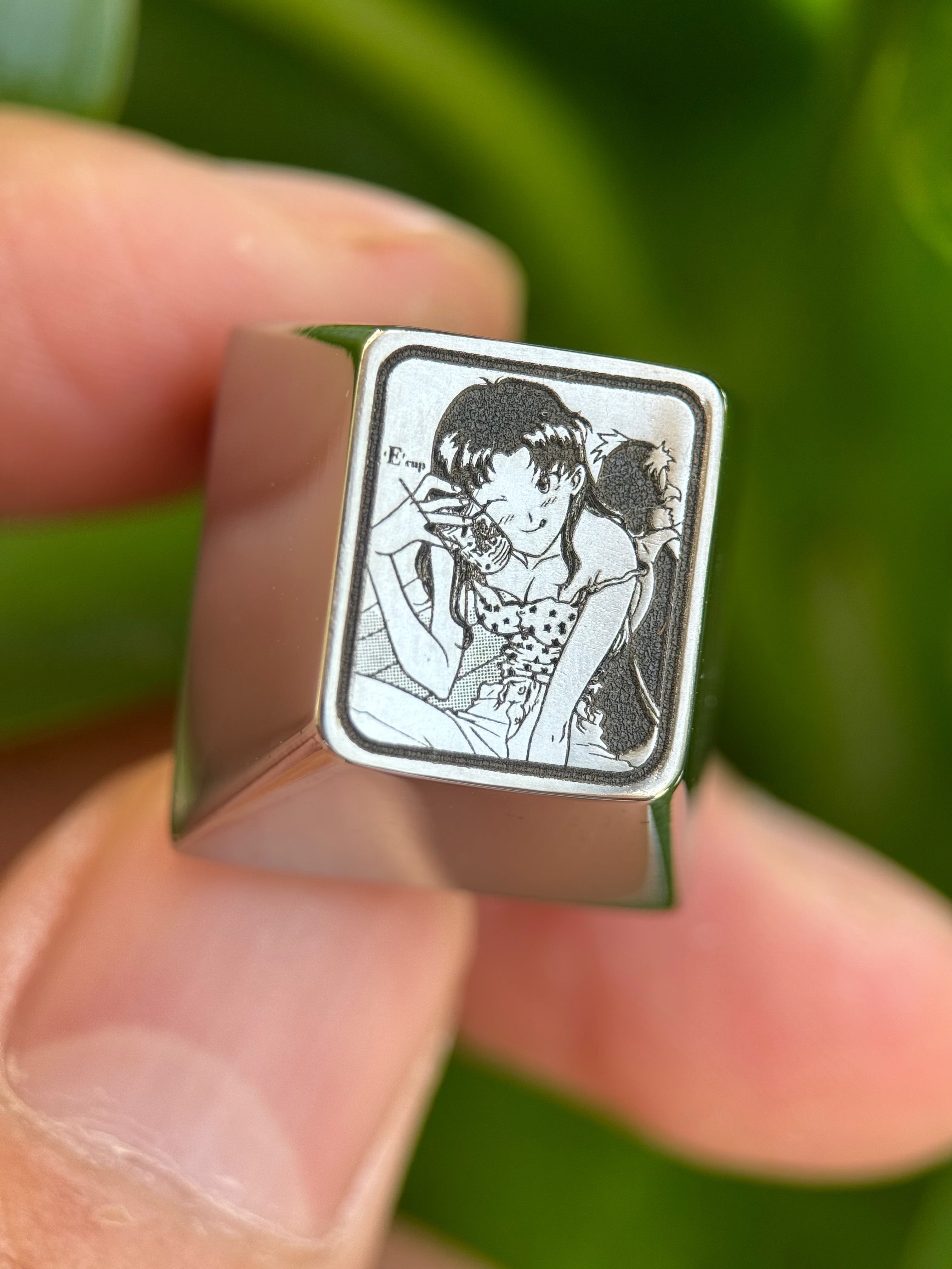Custom Anime & Gaming Keycaps - 1U Titanium Alloy Black & White Carved Keycap for Mechanical Keyboards | Perfect for Cosplay, Gaming Setups & Collectors