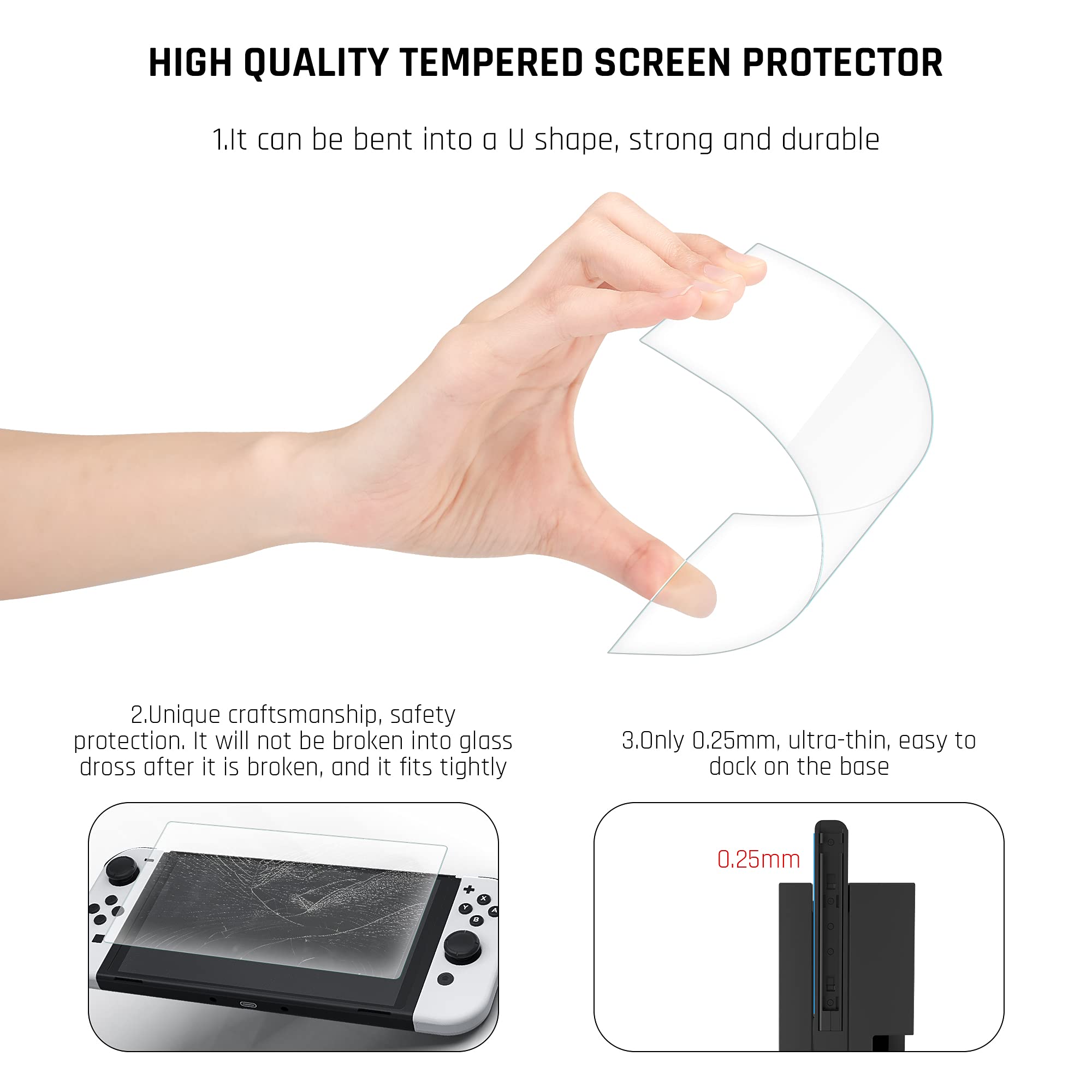 GLDRAM Protective Case for Nintendo Switch OLED Model 2021 - Hard Shell Cover with Screen Protector & 4 Thumb Grips - Ultra Slim Flip Design for Switch OLED Console & JoyCon (Purple) - Perfect for Travel, Gaming On-The-Go & Console Protection
