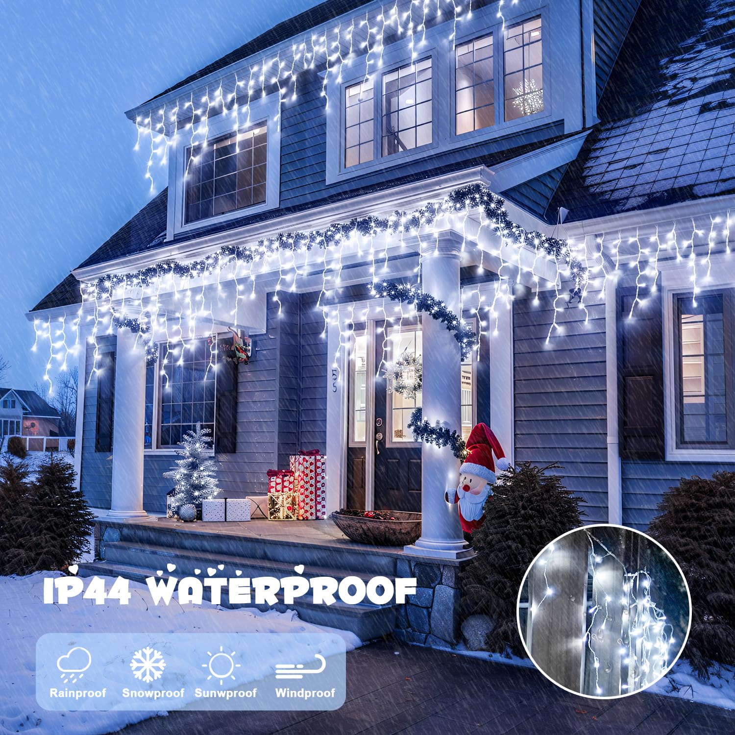 JMEXSUSS 400 LED White Icicle Lights - 38.8ft Outdoor Christmas String Lights, Waterproof Connectable Holiday Decor for House, Patio, Wedding & Party | Perfect for Valentine's Day, Christmas, New Year & Outdoor Decorations