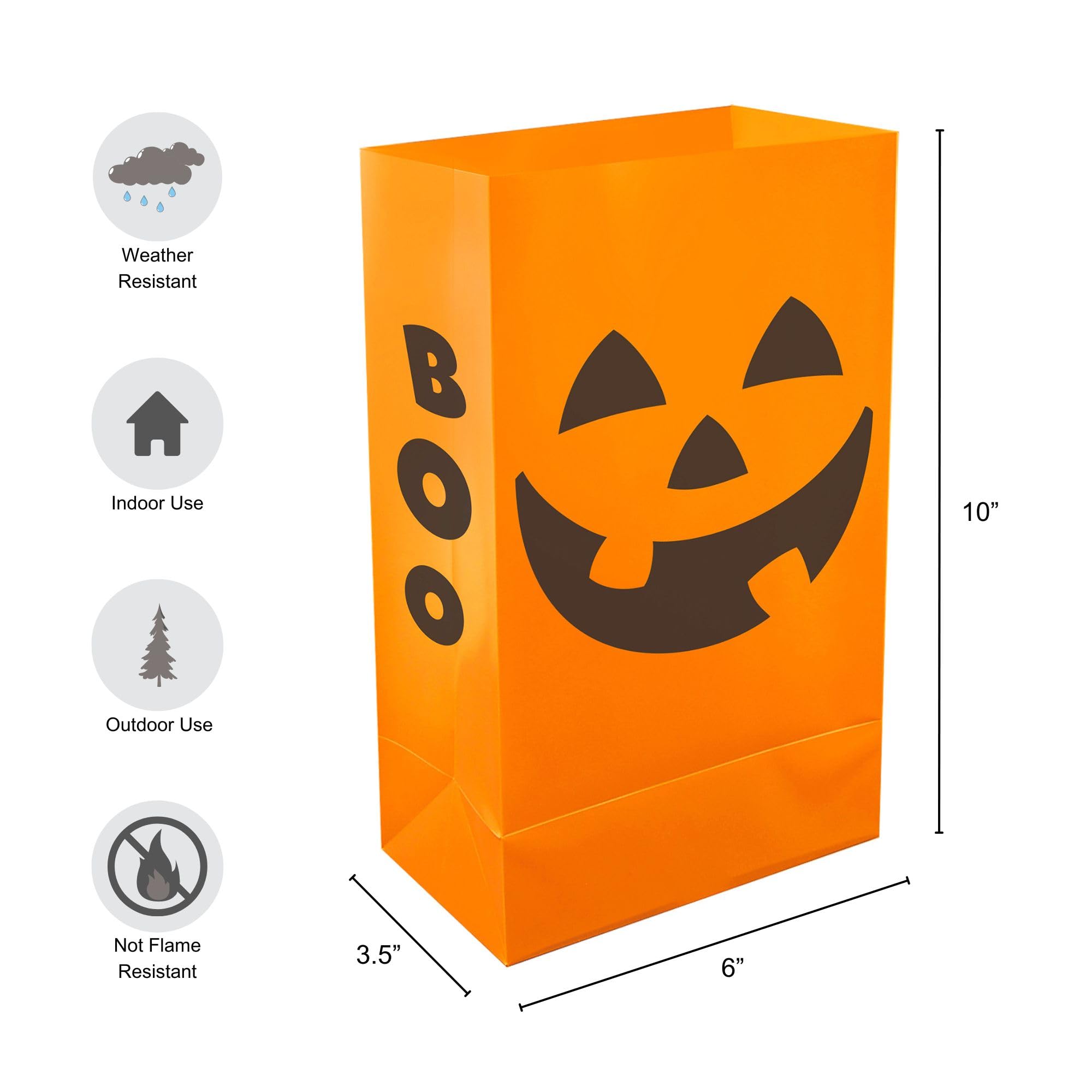 79906 Battery Operated Timer Luminaria Kit - Orange Jack O'Lantern Halloween Decorations for Indoor Outdoor Home Party Yard Decor