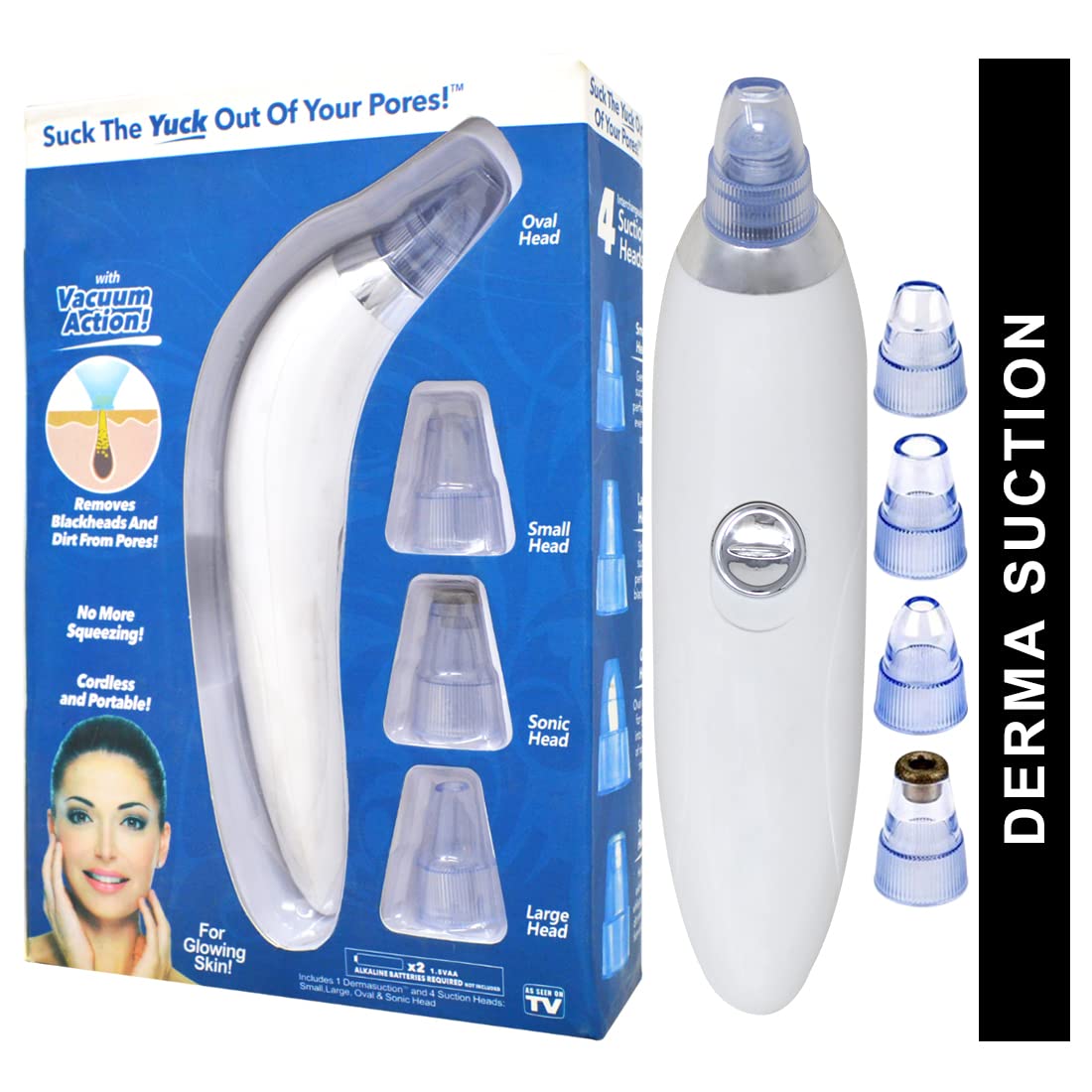 Adbeni 4-in-1 Multi-Function Blackhead & Whitehead Remover Tool - Acne Pimple Extractor & Pore Vacuum Cleaner for Face, Nose & Skin Care - Perfect for Daily Facial Cleansing & Spa Treatments (White)