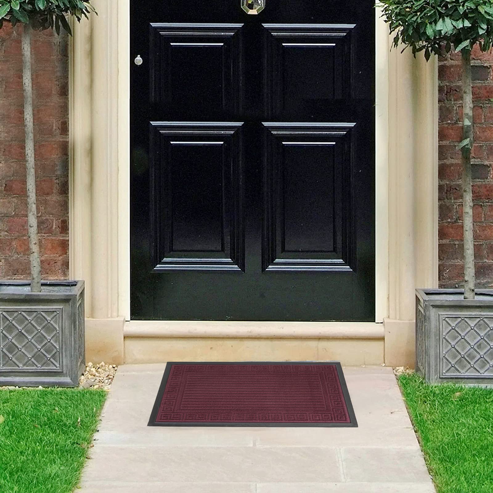 Non-Slip Heavy Duty Welcome Doormat - Indoor/Outdoor Rubber Entryway Rug for High Traffic Areas - Front Door, Patio, Garage Entrance - Red Shoes Scraper Mat for Home & Office Use