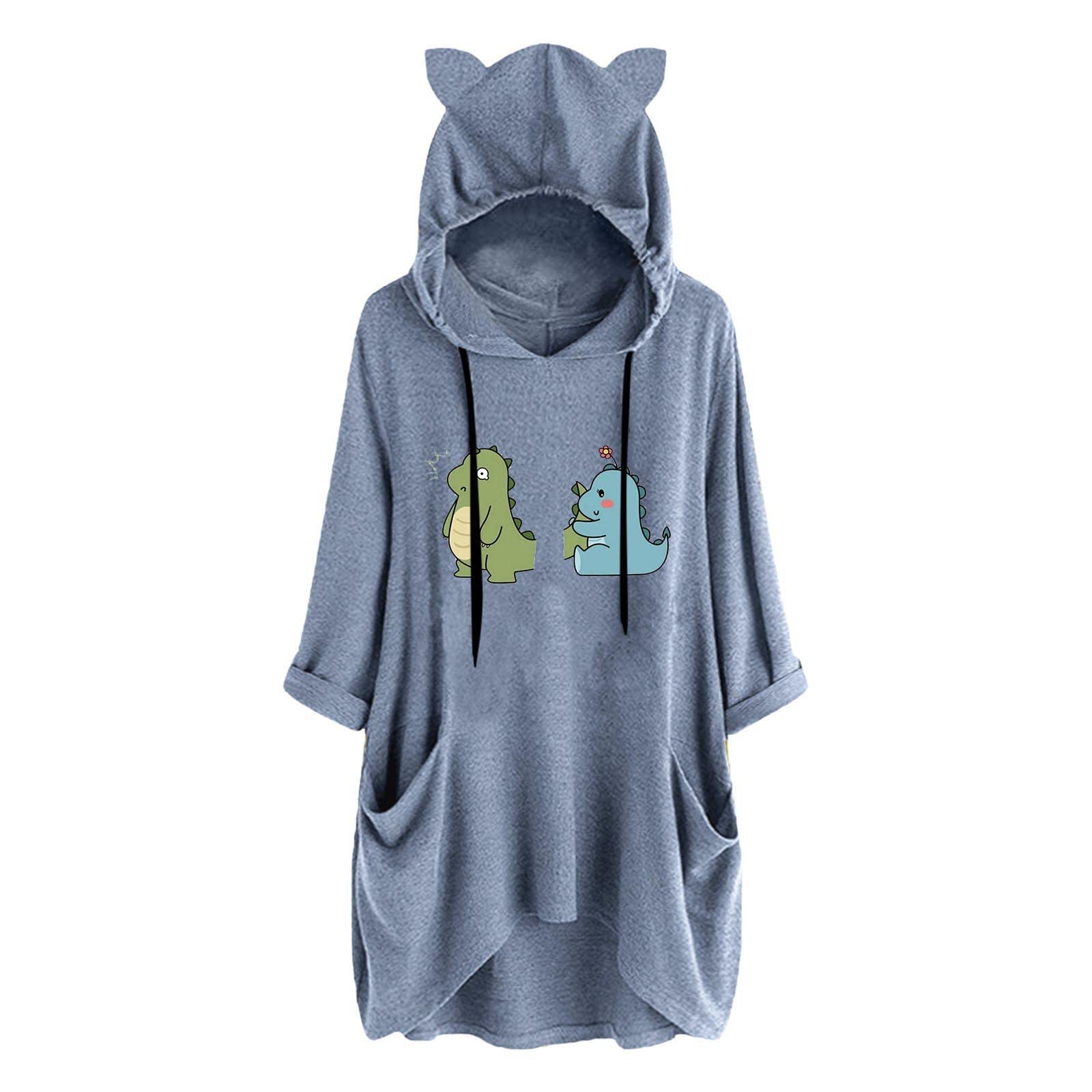 Women's Casual Cat Ears Hooded Dress - Trendy Cute Printed Summer Dress for Women | Perfect for Streetwear, Date Nights & Cosplay Events