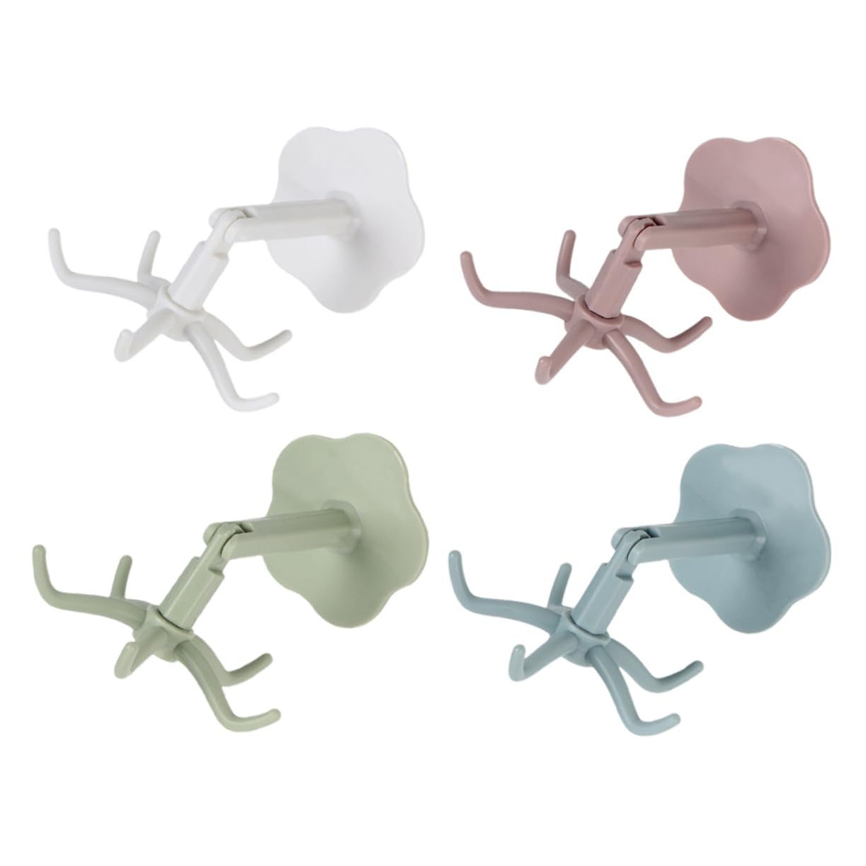 4-Pack 360° Rotating Under Cabinet Hooks - Heavy Duty Kitchen Utensil Hangers with 5 Adjustable Claws for Organizing Spoons, Ladles & Cooking Tools - Perfect for Kitchen, Bathroom Storage & Jewelry Organization (Ideal for Small Space Saving & Home Decor)