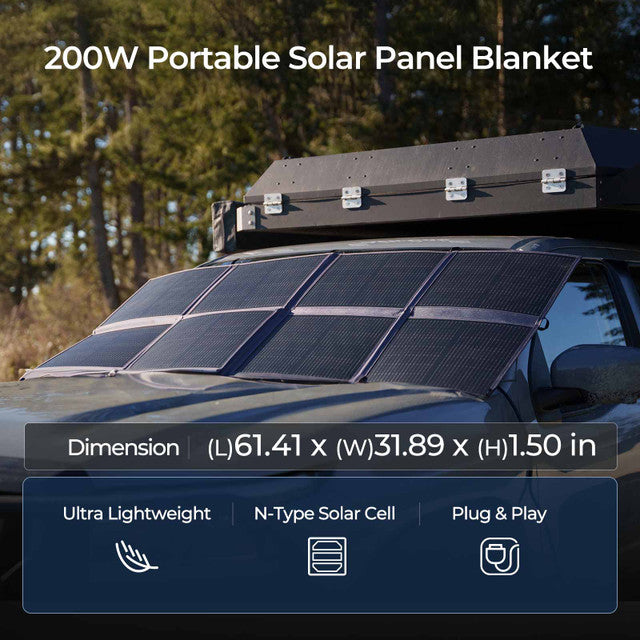 Renogy 200W Portable Solar Panel Charger - Foldable Solar Blanket for Camping, RV, Off-Grid Power & Emergency Use