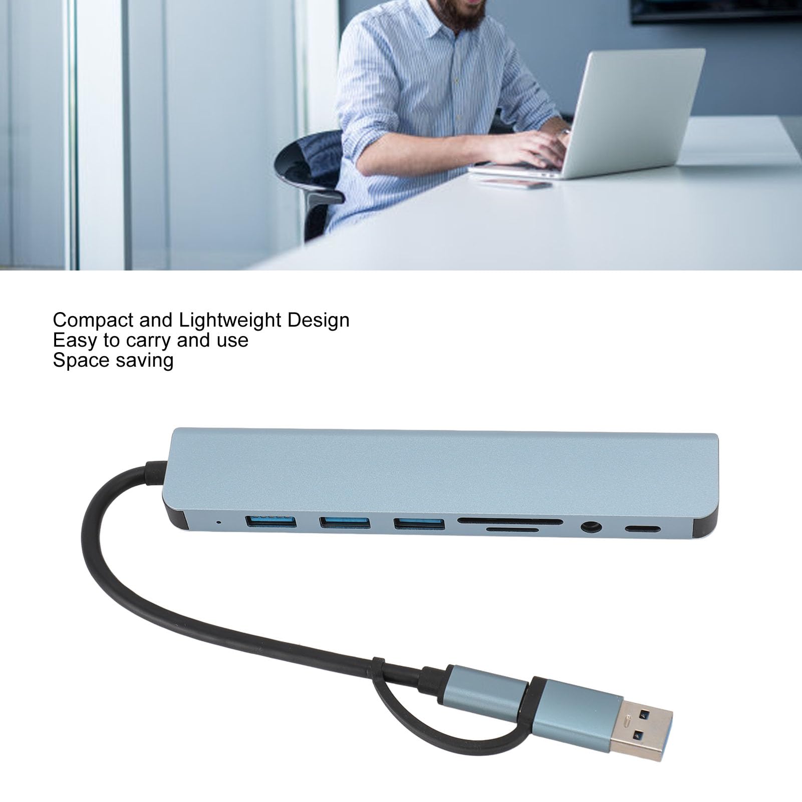 Premium Aluminum Alloy USB Hub with Multiple Ports - High-Speed Data Transfer & Audio Support for Laptop, PC, Mac - Perfect for Home Office, Gaming & Multimedia Setup
