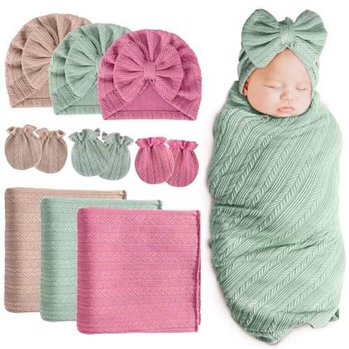 3 Set Plain: Bow Hat + Mitten + Blanket (I)