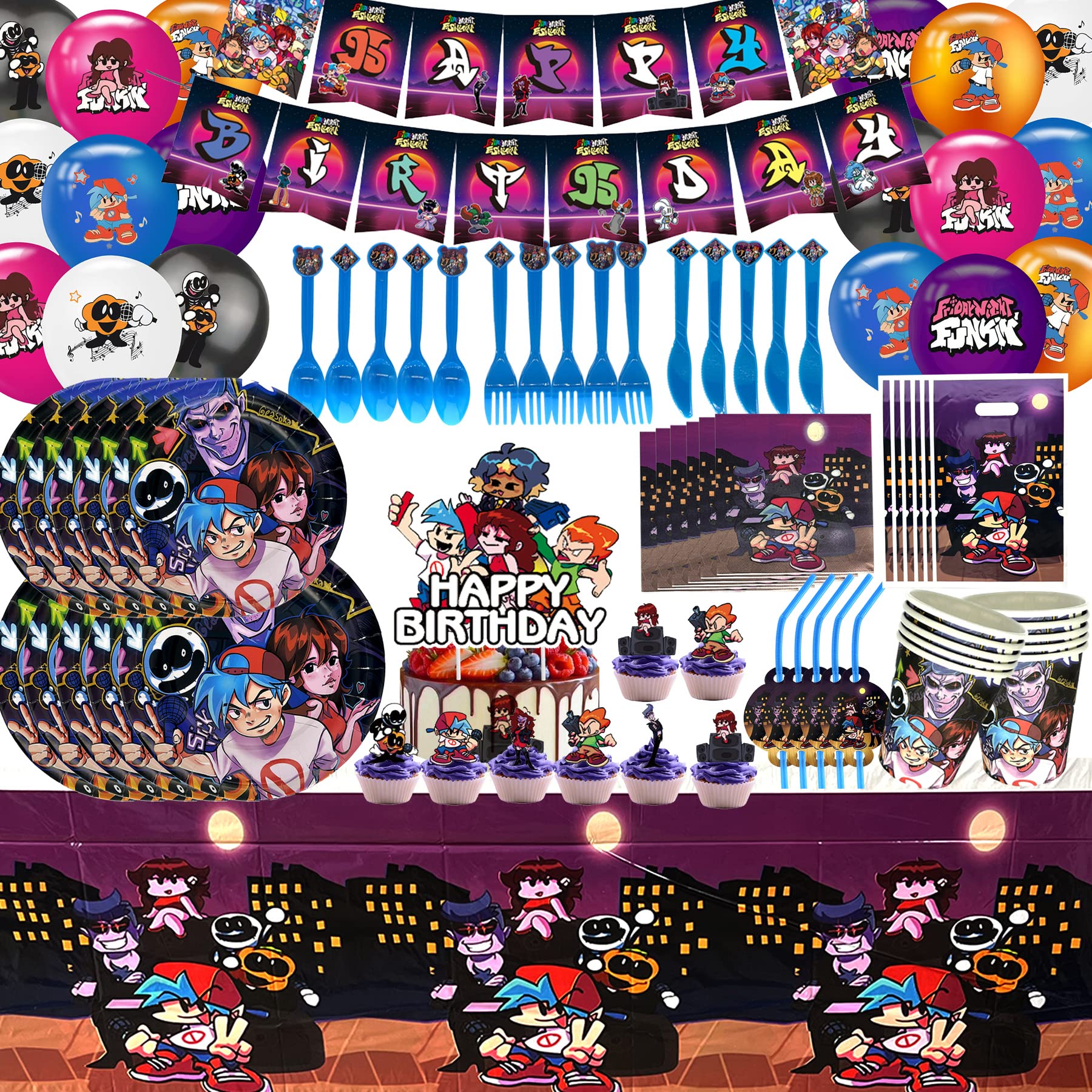 Friday Night Birthday Party Supplies Kit - Funky Party Decorations for Kids Includes Banner, Plates, Cake Topper, Cutlery, Gift Bags, Cups, Straws & Balloons - Perfect for Kids Birthday Celebrations & Themed Parties